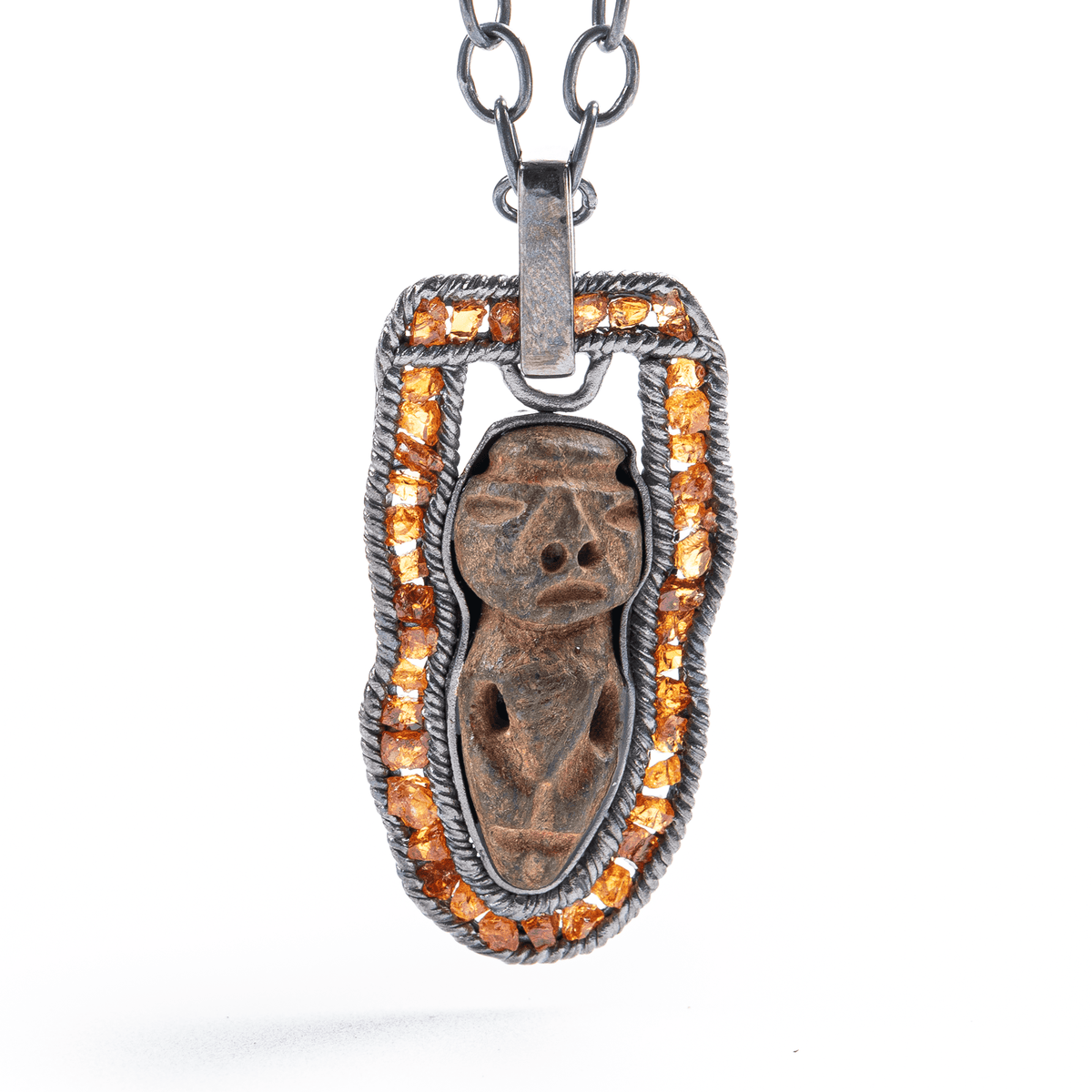 Qaqqadu Authentic Ancient Mesopotamian Artifact Pendant with Raw Spessartine
