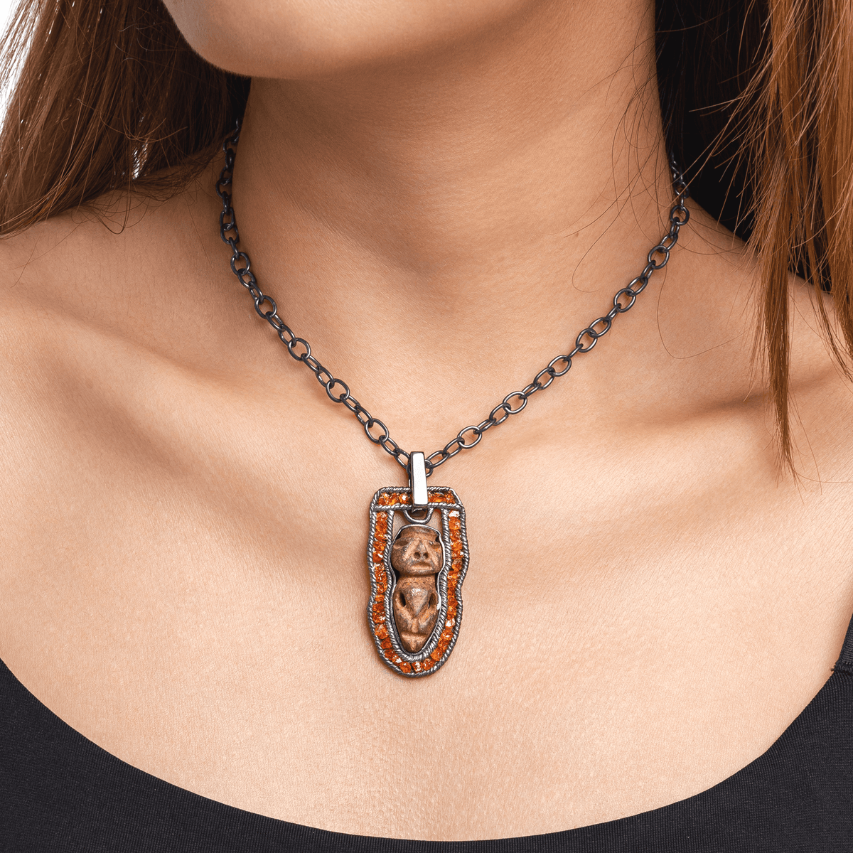 Qaqqadu Authentic Ancient Mesopotamian Artifact Pendant with Raw Spessartine