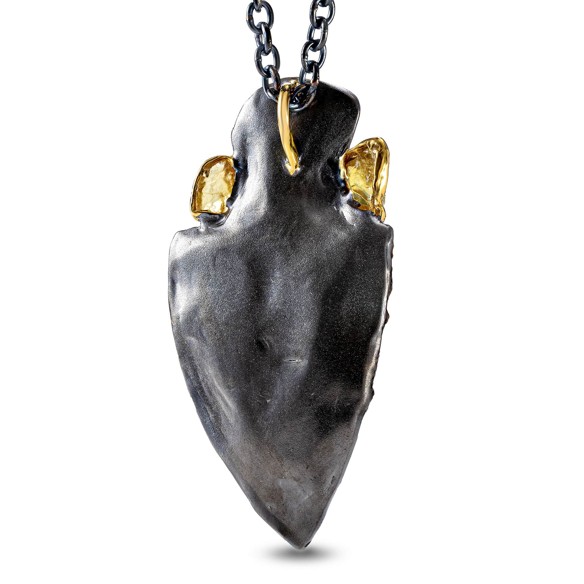 Kestrel Sterling Silver Pendant with Authentic Native American Flint Arrowhead & Raw Yellow Sapphires