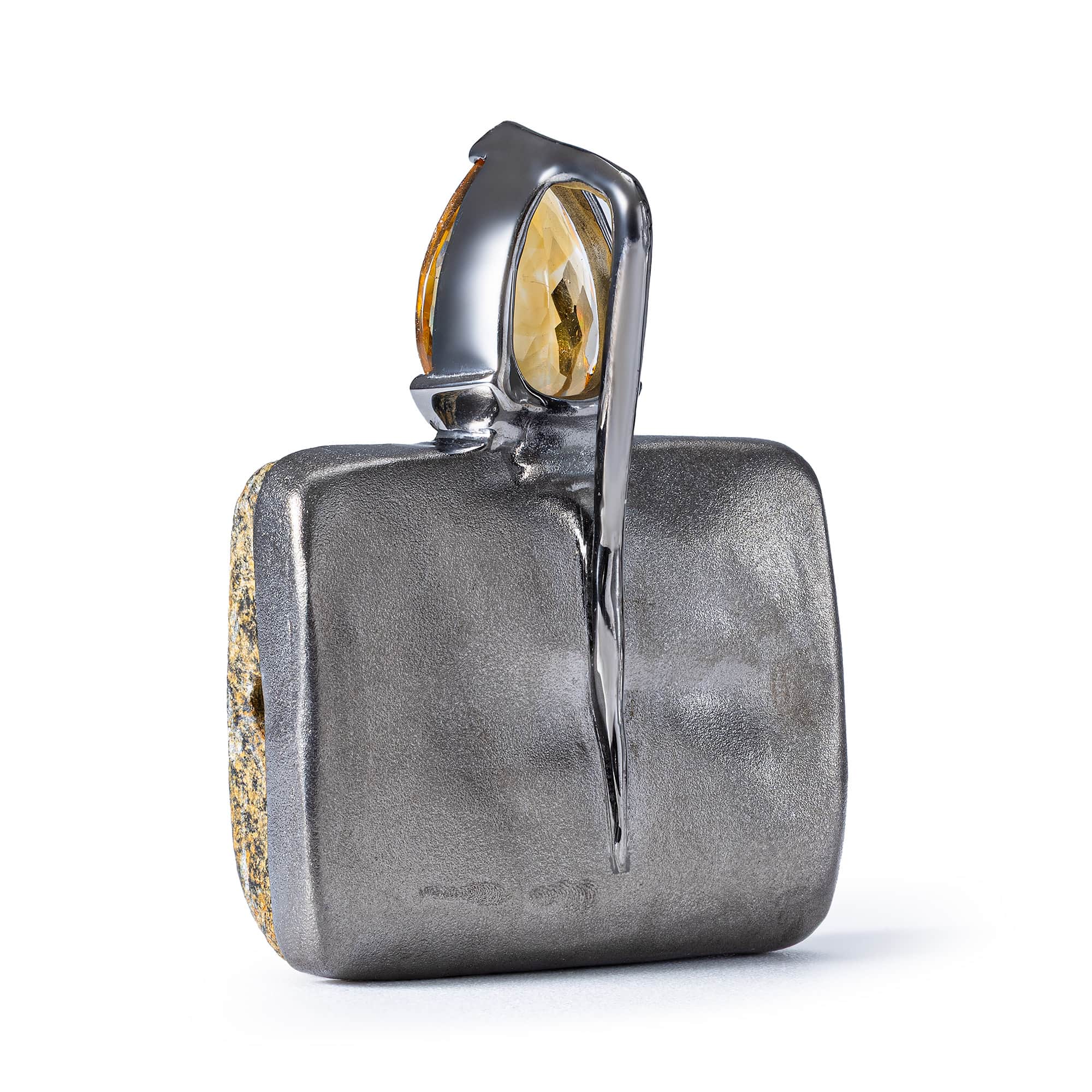 Lamashtu Sterling Silver Pendant with Ancient Near Eastern Steatite Lion Amulet and Natural Citrine Drop