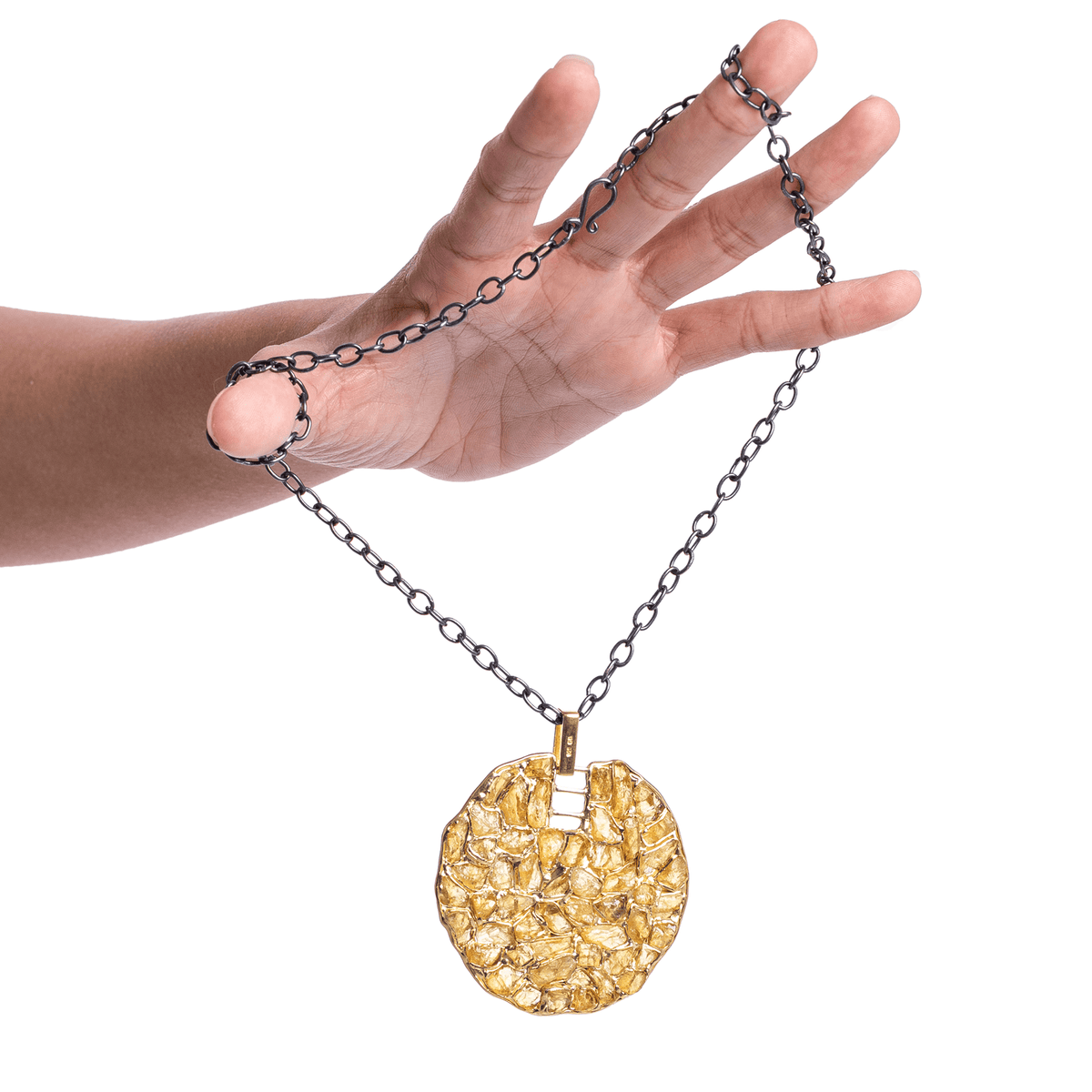 Anzah Singular Edition Natural Raw Chrysoberyl Mosaic Silver Pendant