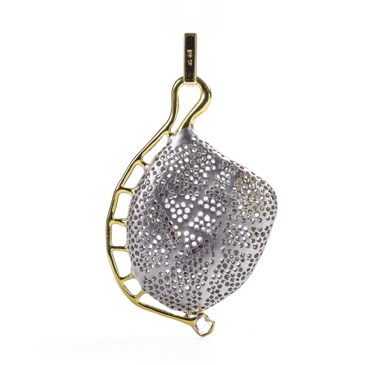 Lucidus Singular Edition Natural Trillion Cut Amethyst & Raw Pink Spinel Silver Pendant