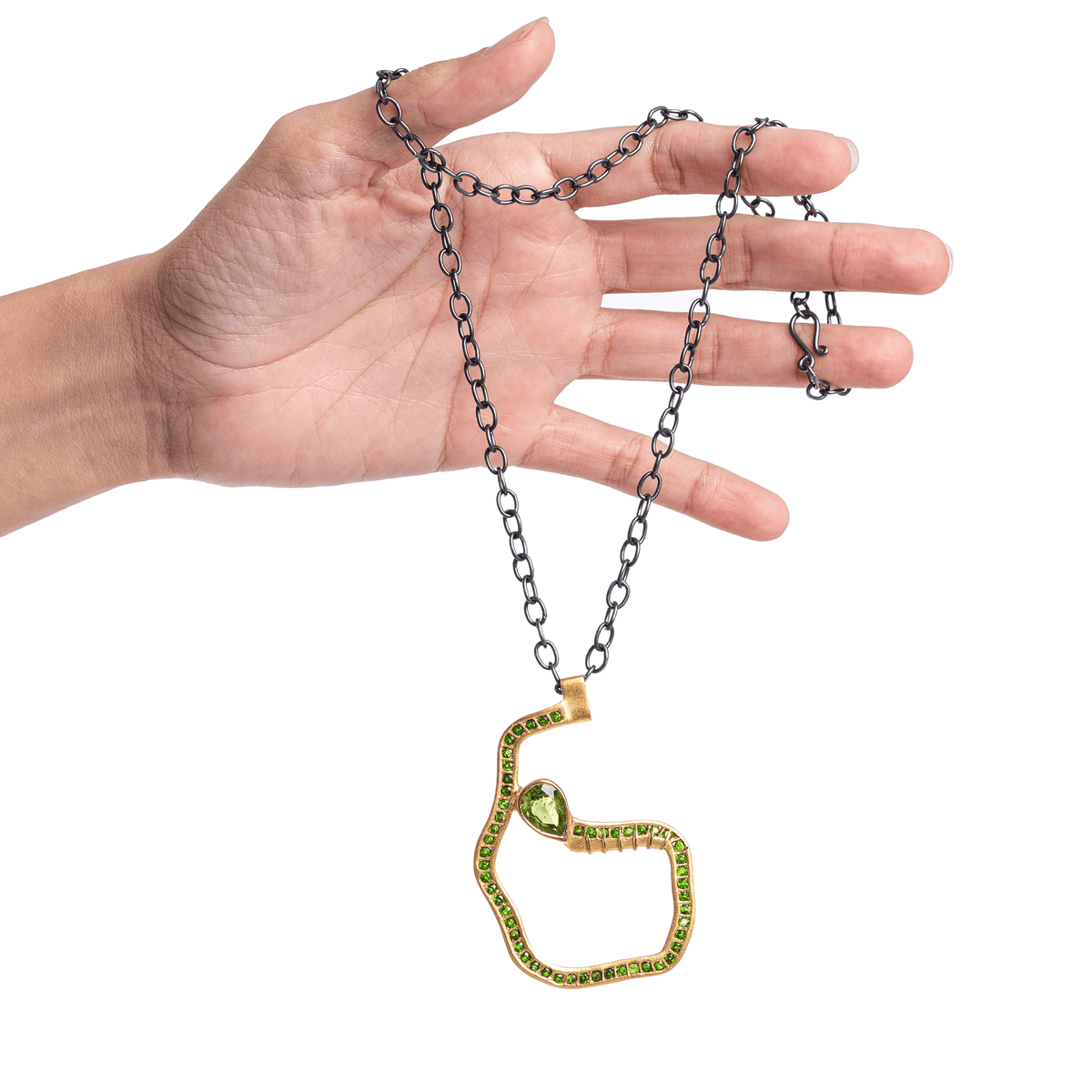 Fulgens Singular Edition Natural Peridot & Tsavorite Silver Pendant