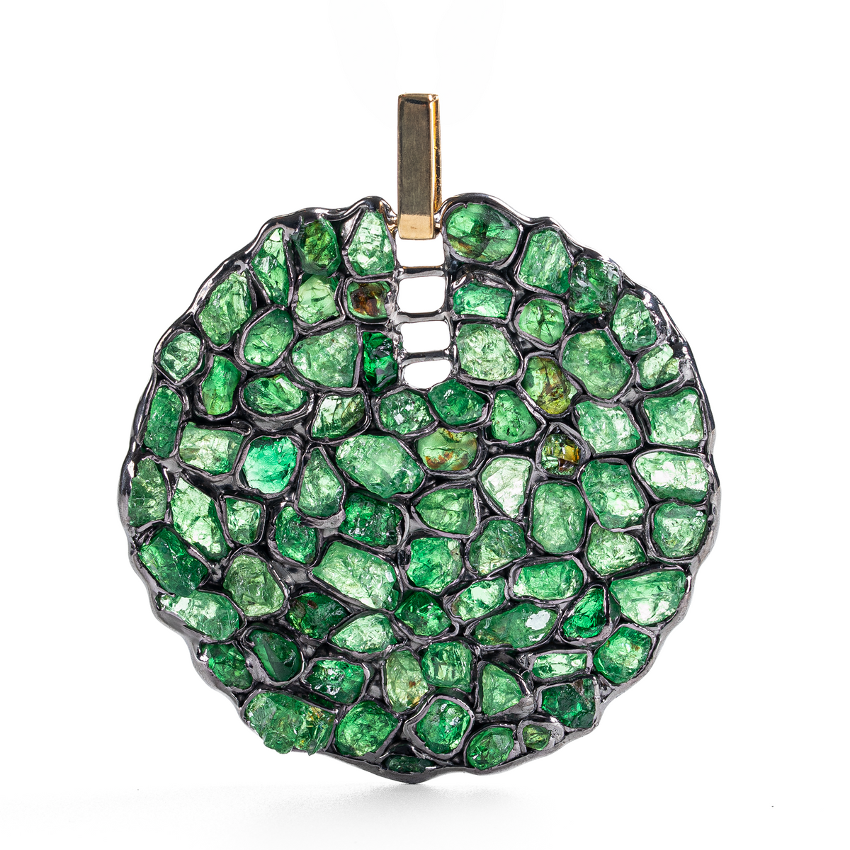 Vitrea Singular Edition Natural Raw Chrome Diopside Mosaic Silver Pendant