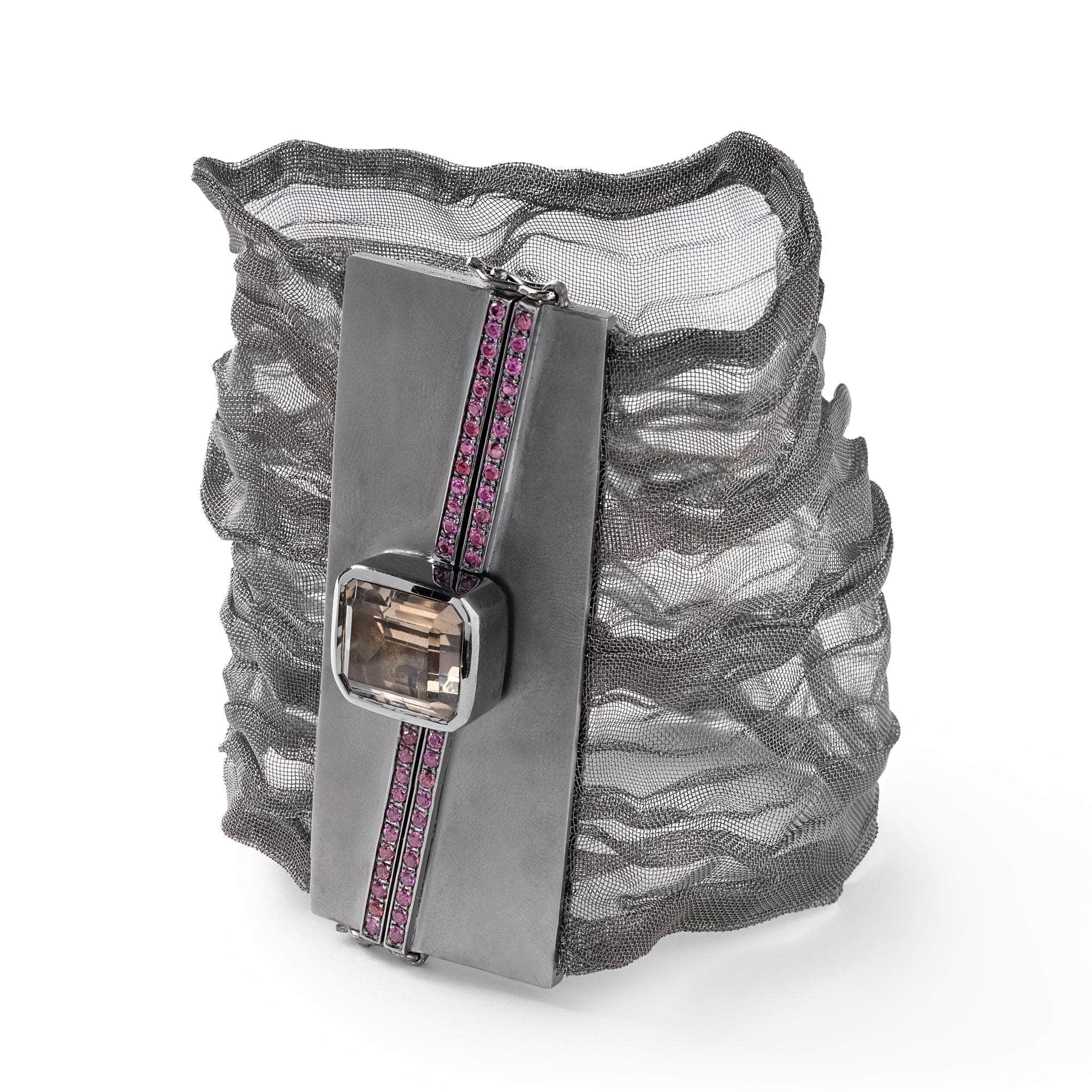 Nuada Quartz and Rhodolite Bangle