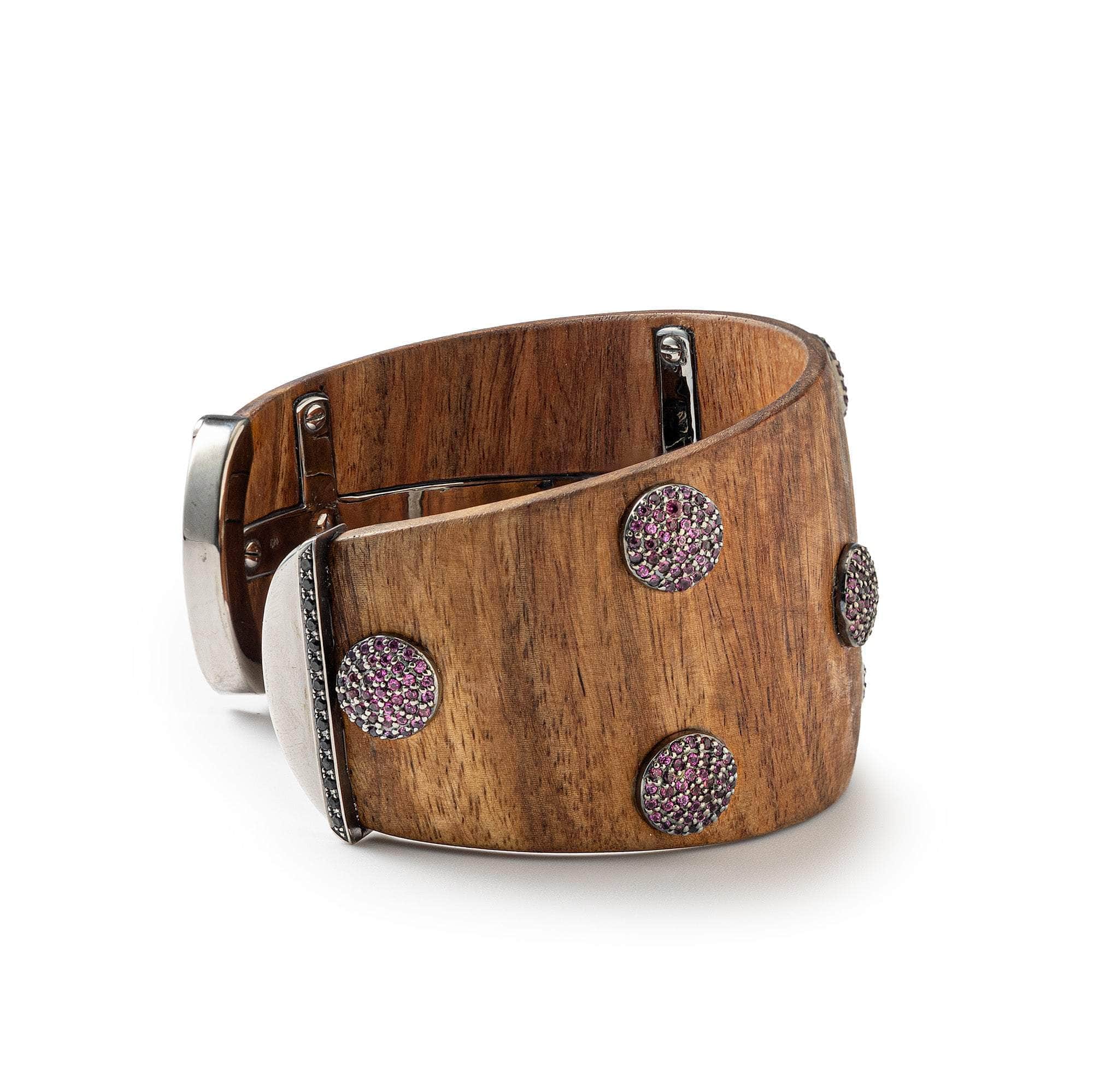 Wezen Singular Design Spinel and Rhodolite Rosewood Bangle in 925 Sterling Silver