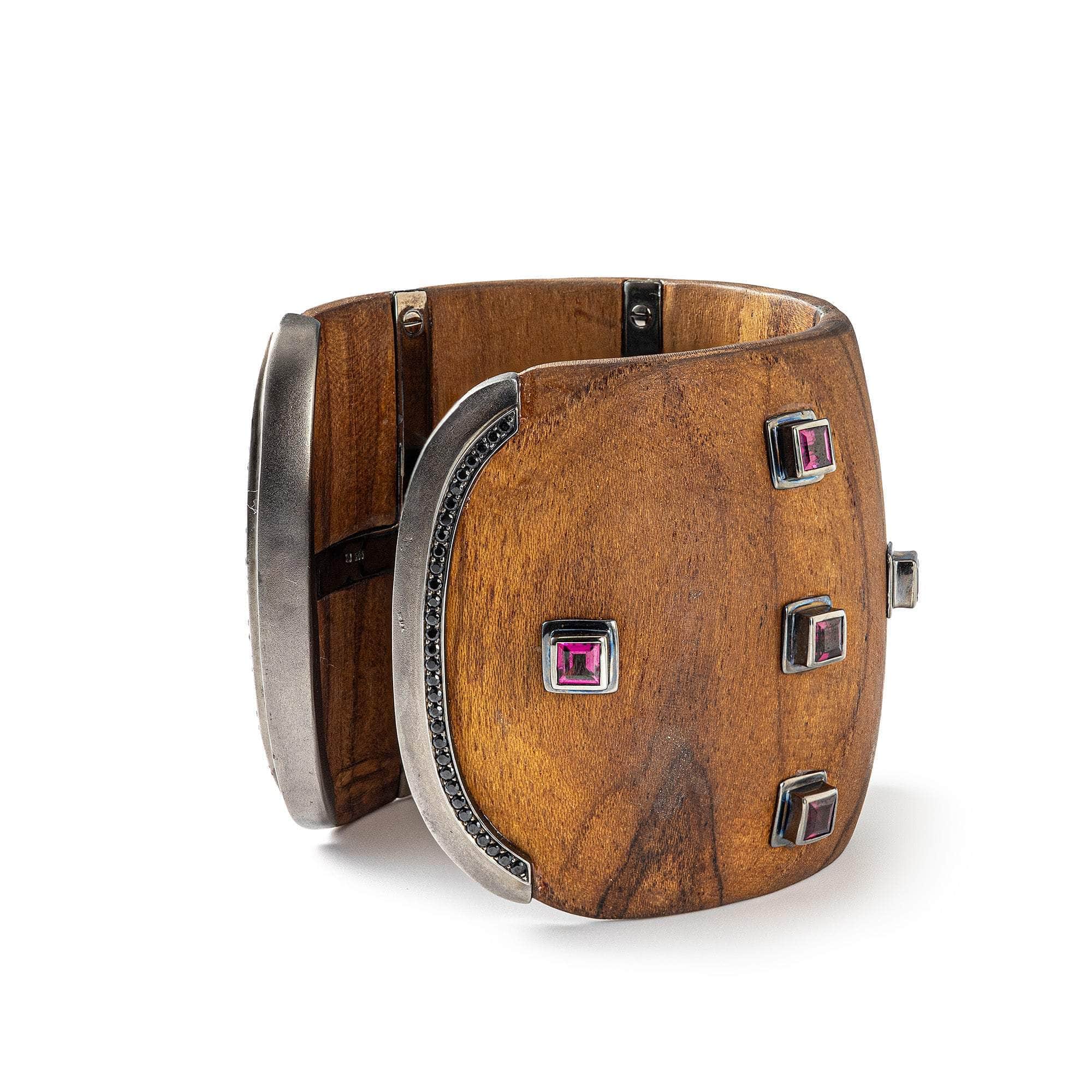 Caldo Black Spinel & Rhodolite Rosewood Bangle in 925 Sterling Silver