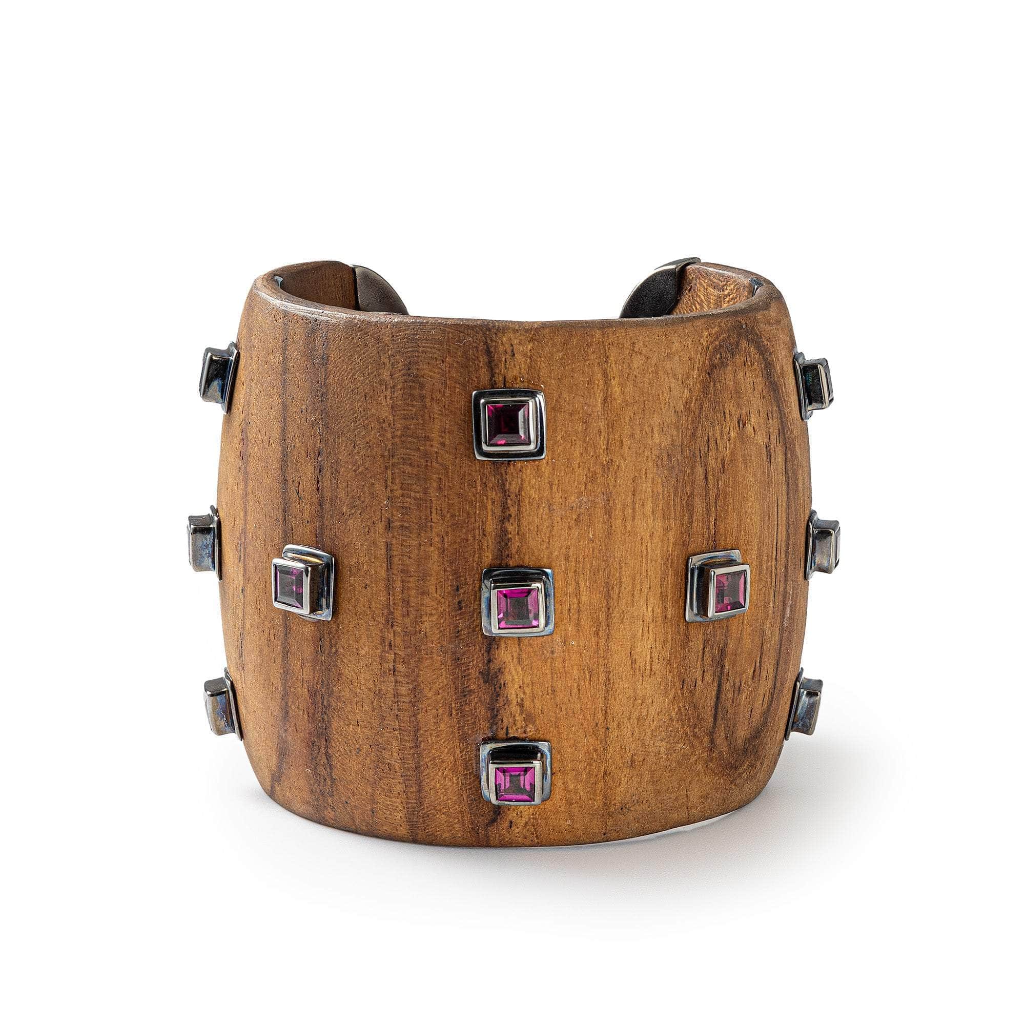 Caldo Black Spinel & Rhodolite Rosewood Bangle in 925 Sterling Silver