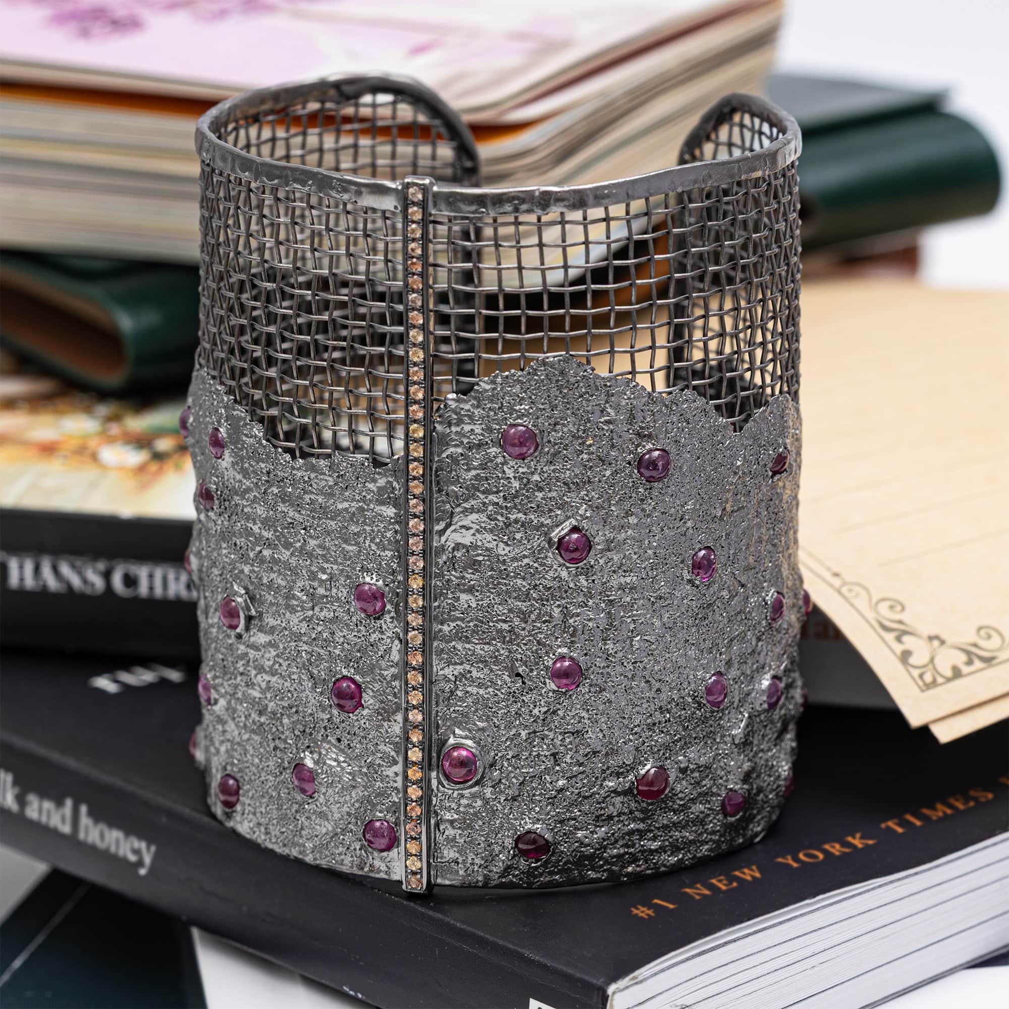 Thallo Singular Edition Bracelet with 17 Ct Ruby & Orange Sapphire Lines