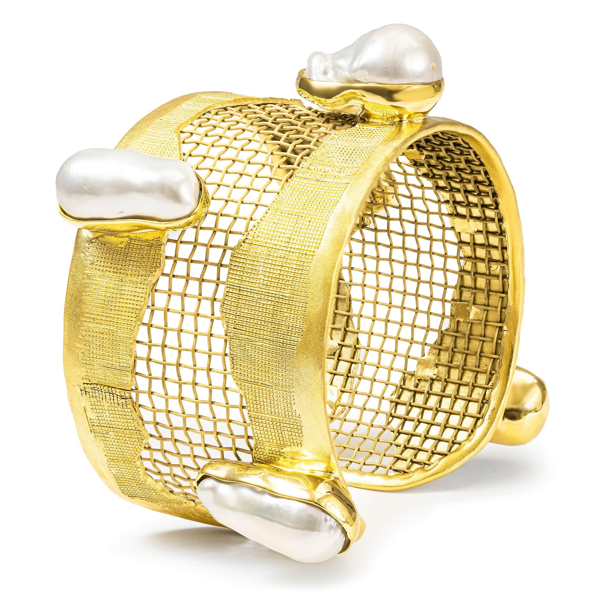 Thrasos Singular Edition Mixed Metal Bracelet 24K Gold Plated with Baroque Pearl