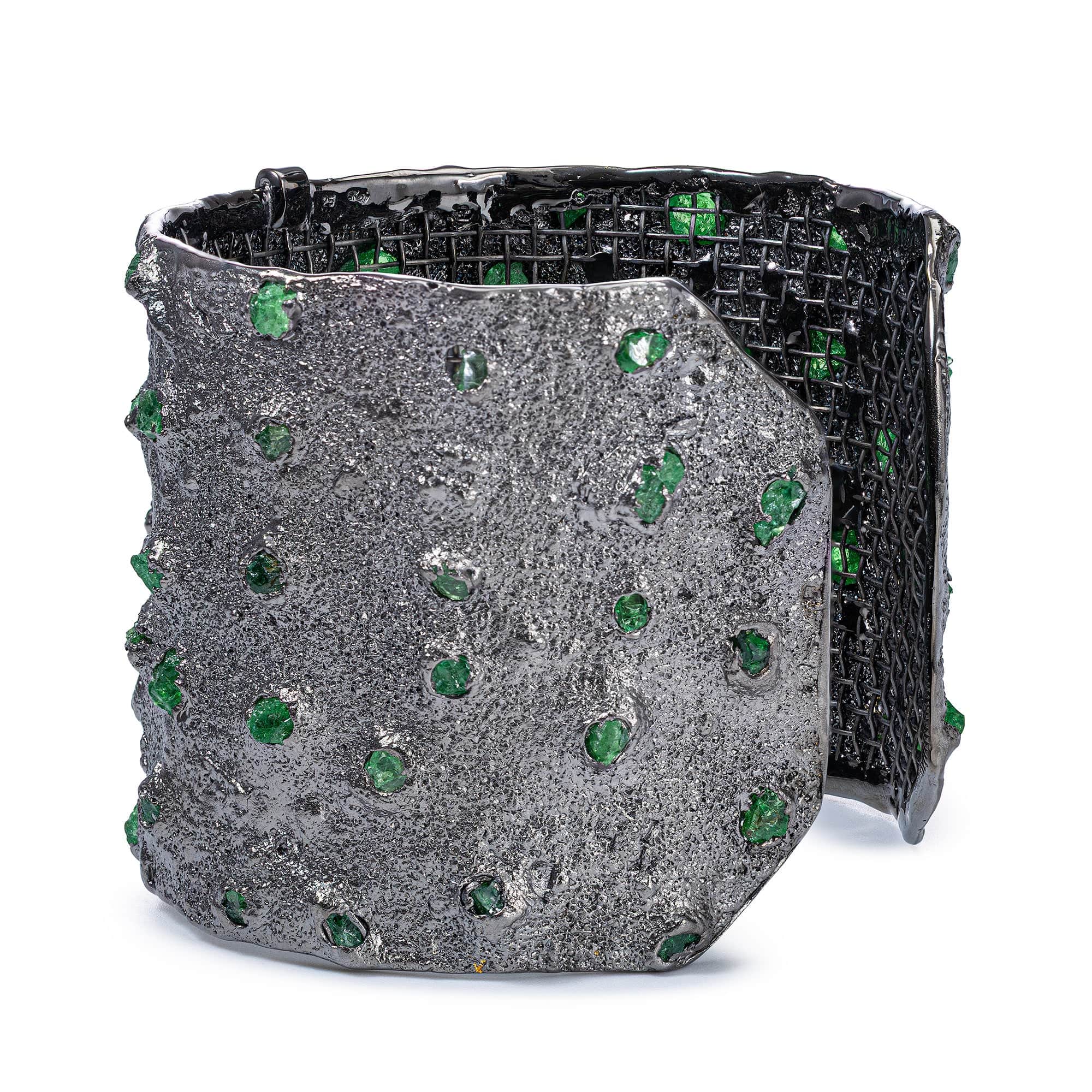 Styx Singular Design Mixed Metal Bracelet with Raw Tsavorite Garnet & Green Sapphire