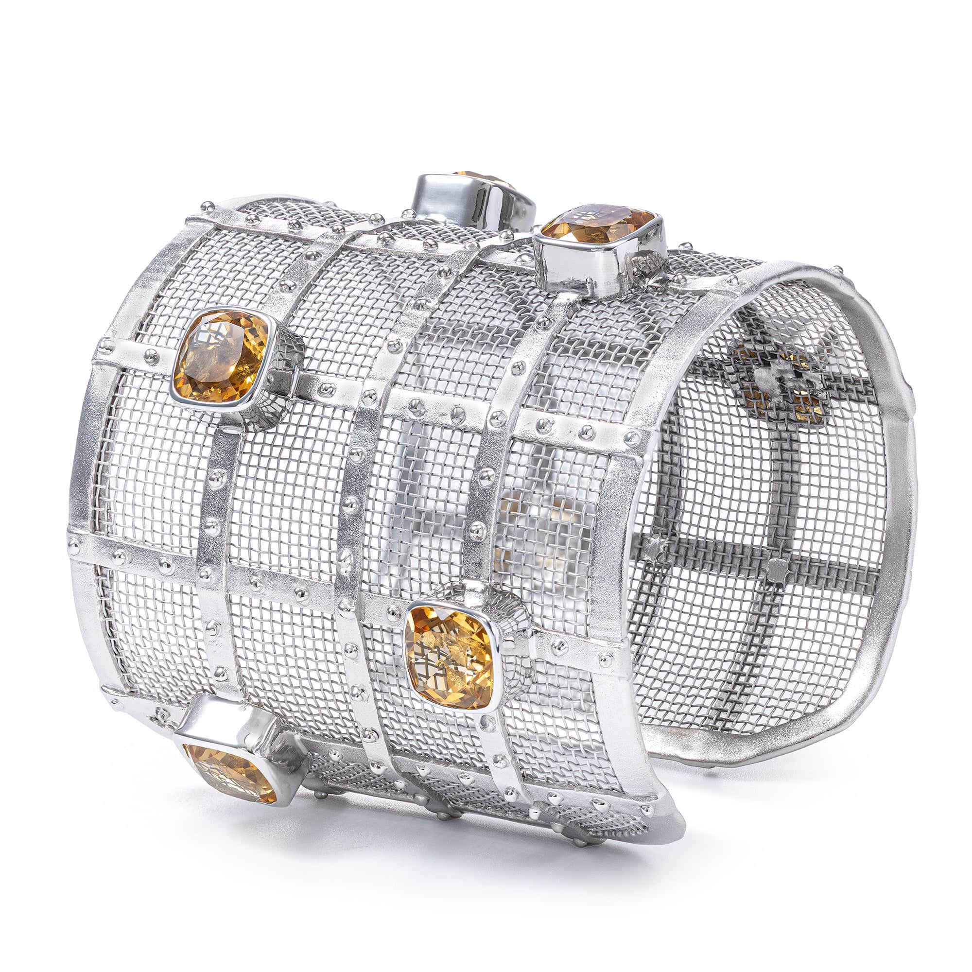 Styga Singular Edition Titanium Mesh & Sterling Silver Bangle with Citrines