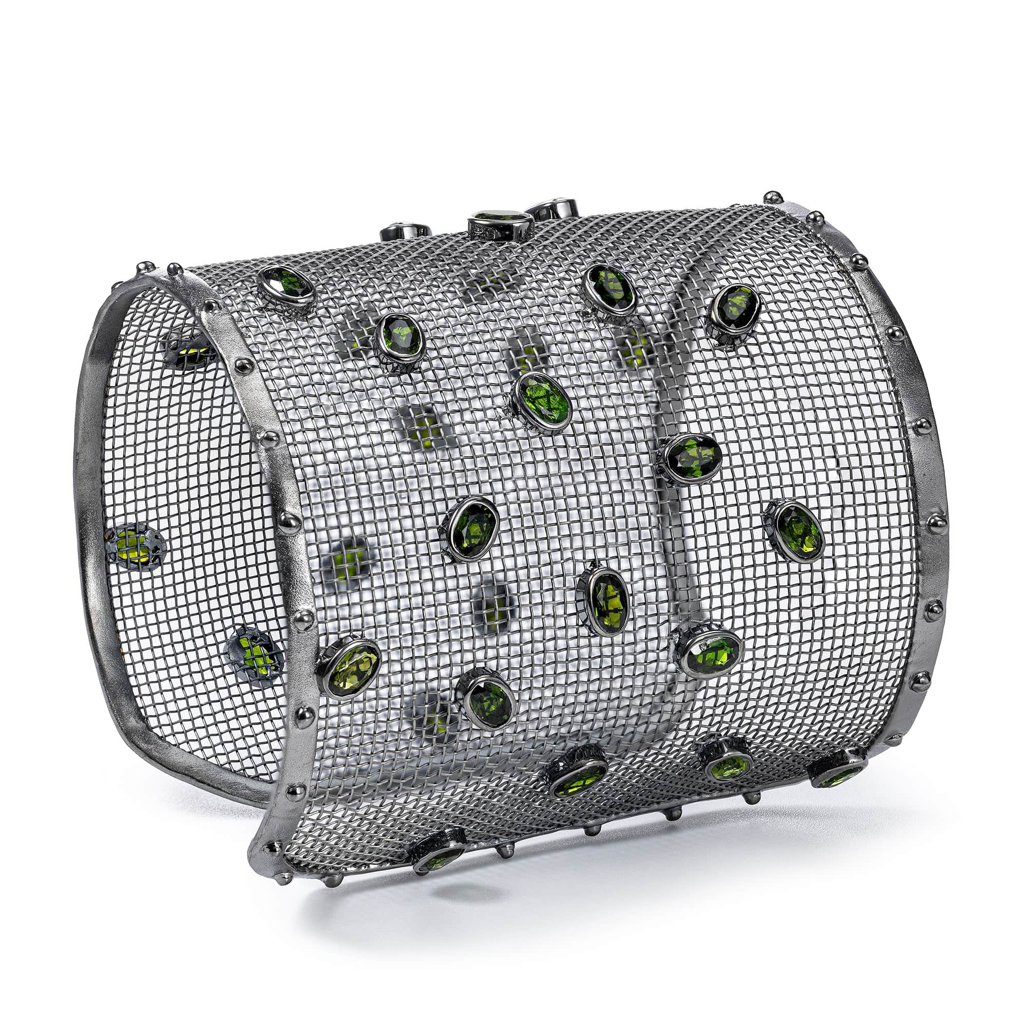 Antheia Titanium Mesh & Silver Bracelet with Oval Chrome Diopside