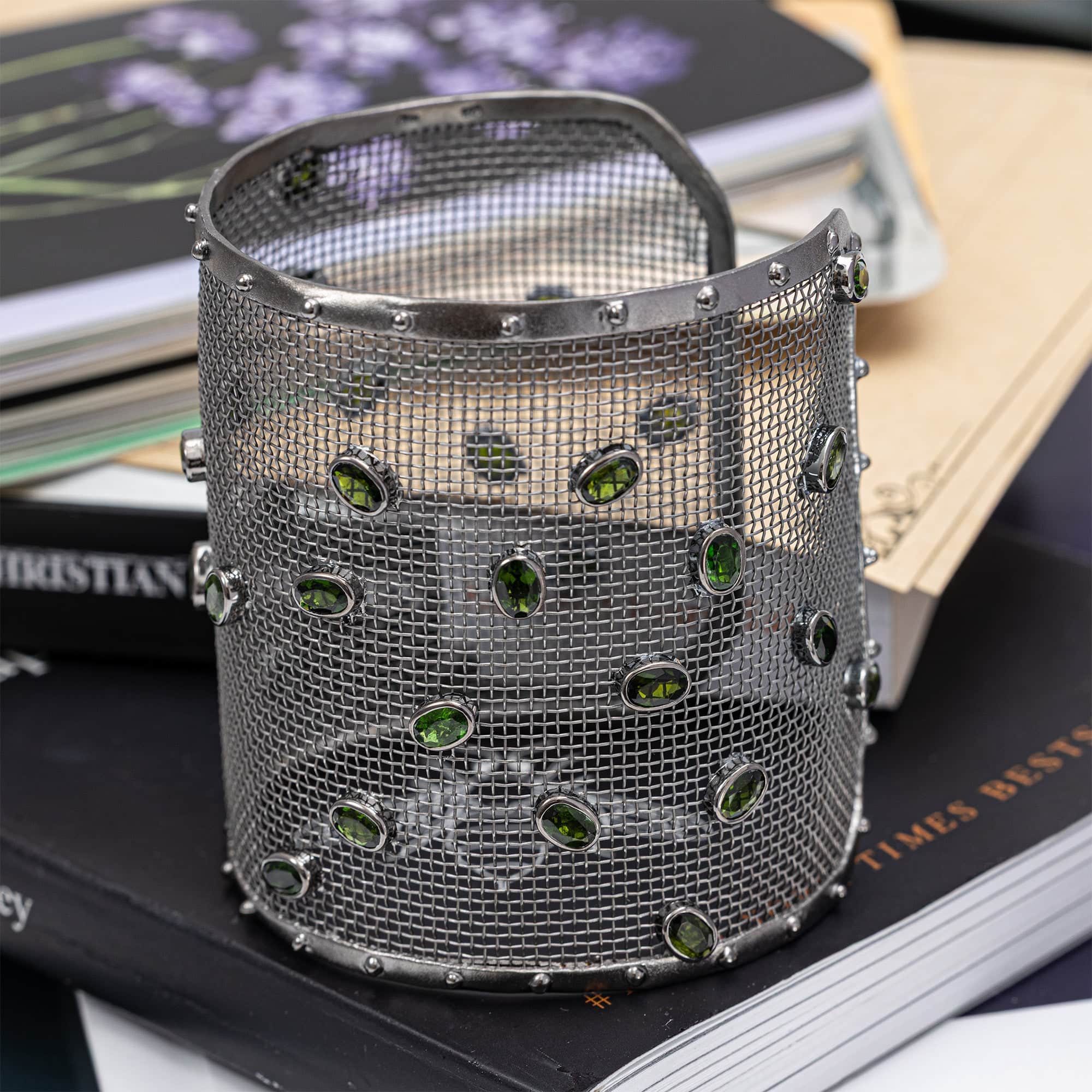 Antheia Titanium Mesh & Silver Bracelet with Oval Chrome Diopside