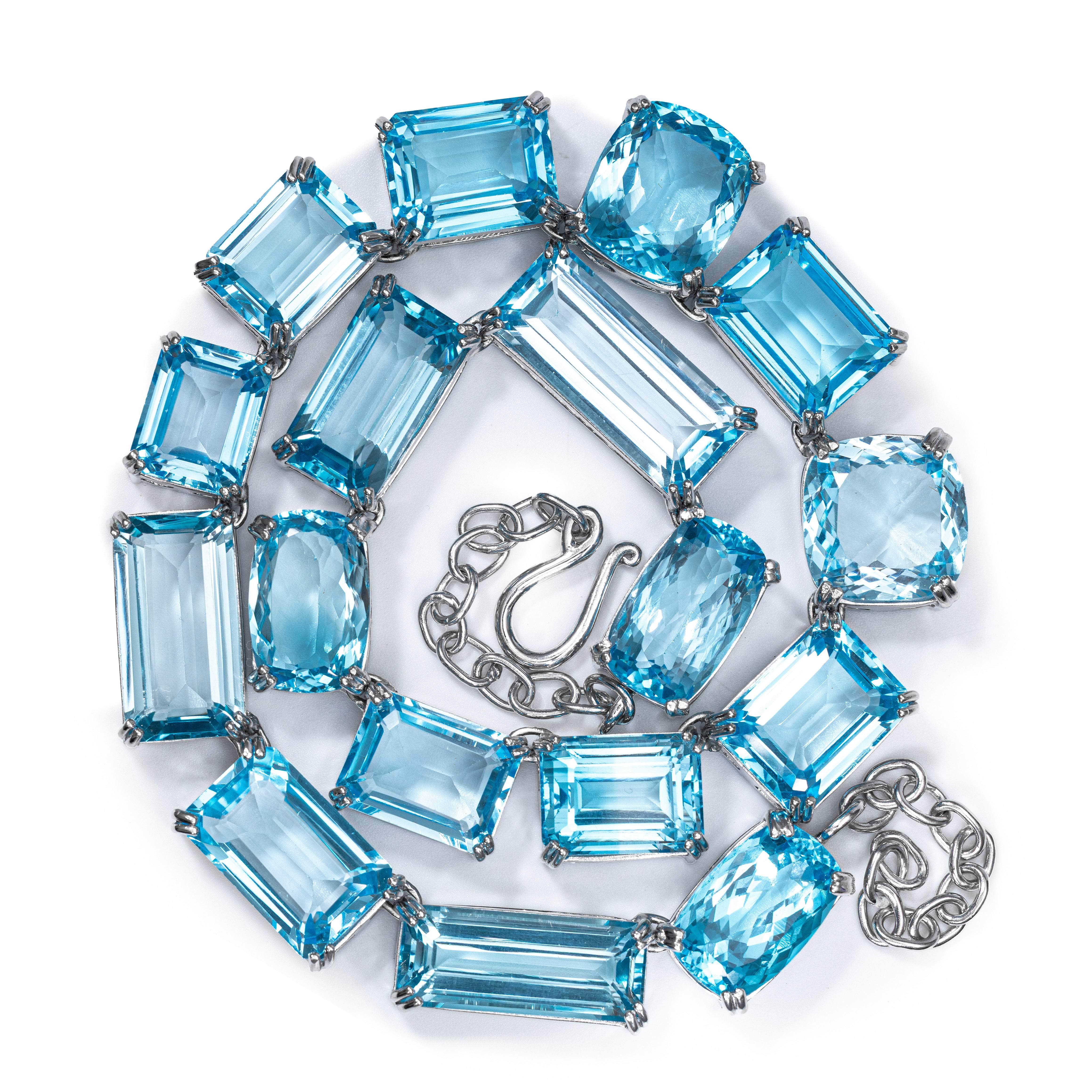Aurell Sterling Silver Necklace With Multi-Cut Blue Topaz Gemstones for Bold Jewelry Look