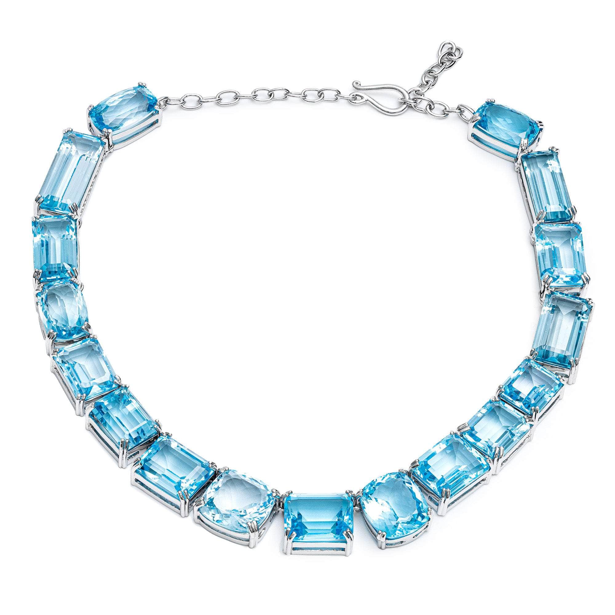 Aurell Sterling Silver Necklace With Multi-Cut Blue Topaz Gemstones for Bold Jewelry Look