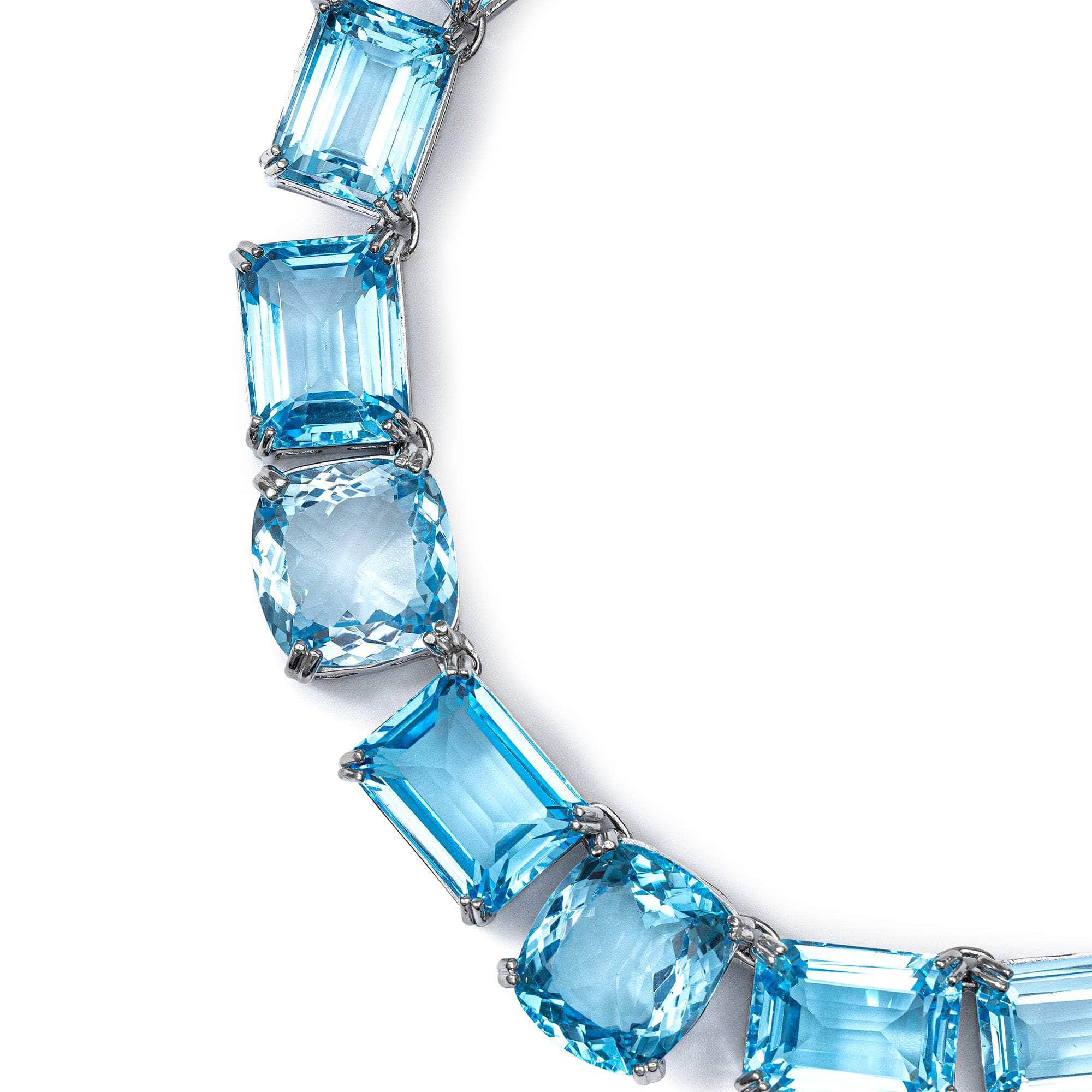 Aurell Sterling Silver Necklace With Multi-Cut Blue Topaz Gemstones for Bold Jewelry Look
