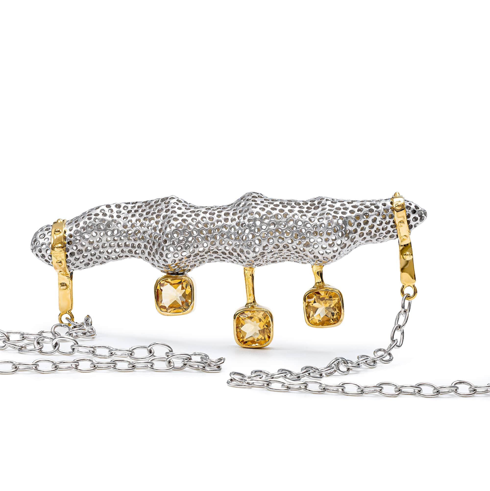 Sophos Singular Edition Silver Necklace with Cushion Cut Citrines