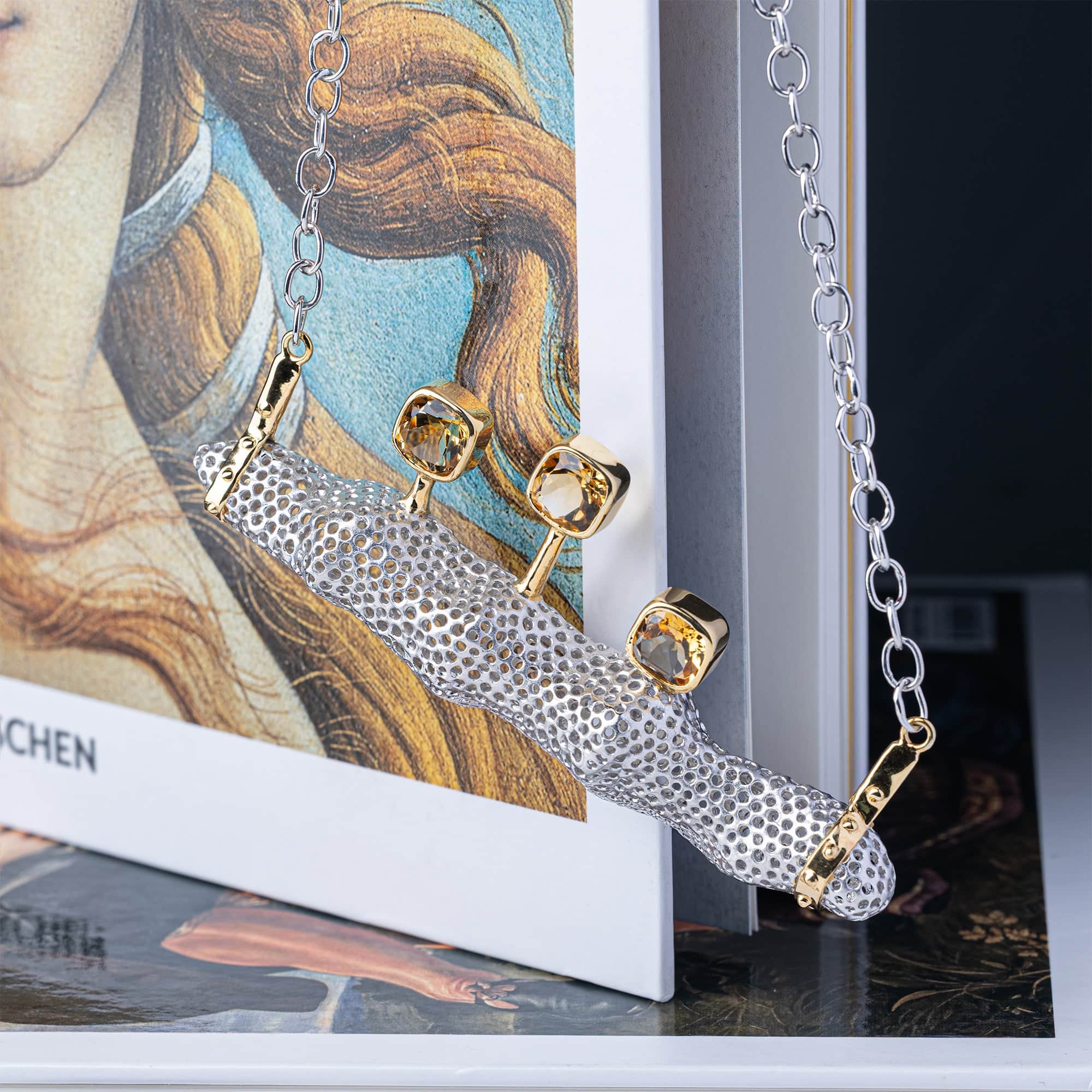 Sophos Singular Edition Silver Necklace with Cushion Cut Citrines