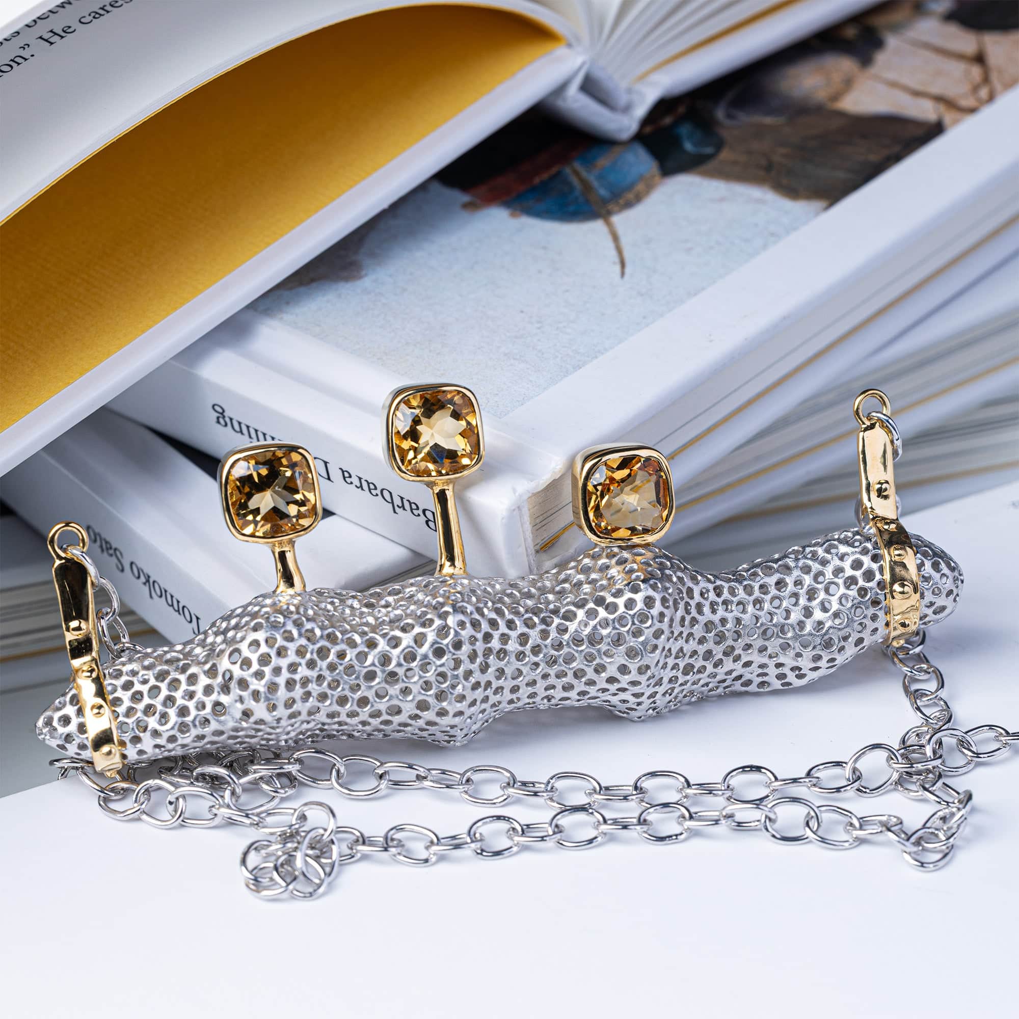 Sophos Singular Edition Silver Necklace with Cushion Cut Citrines