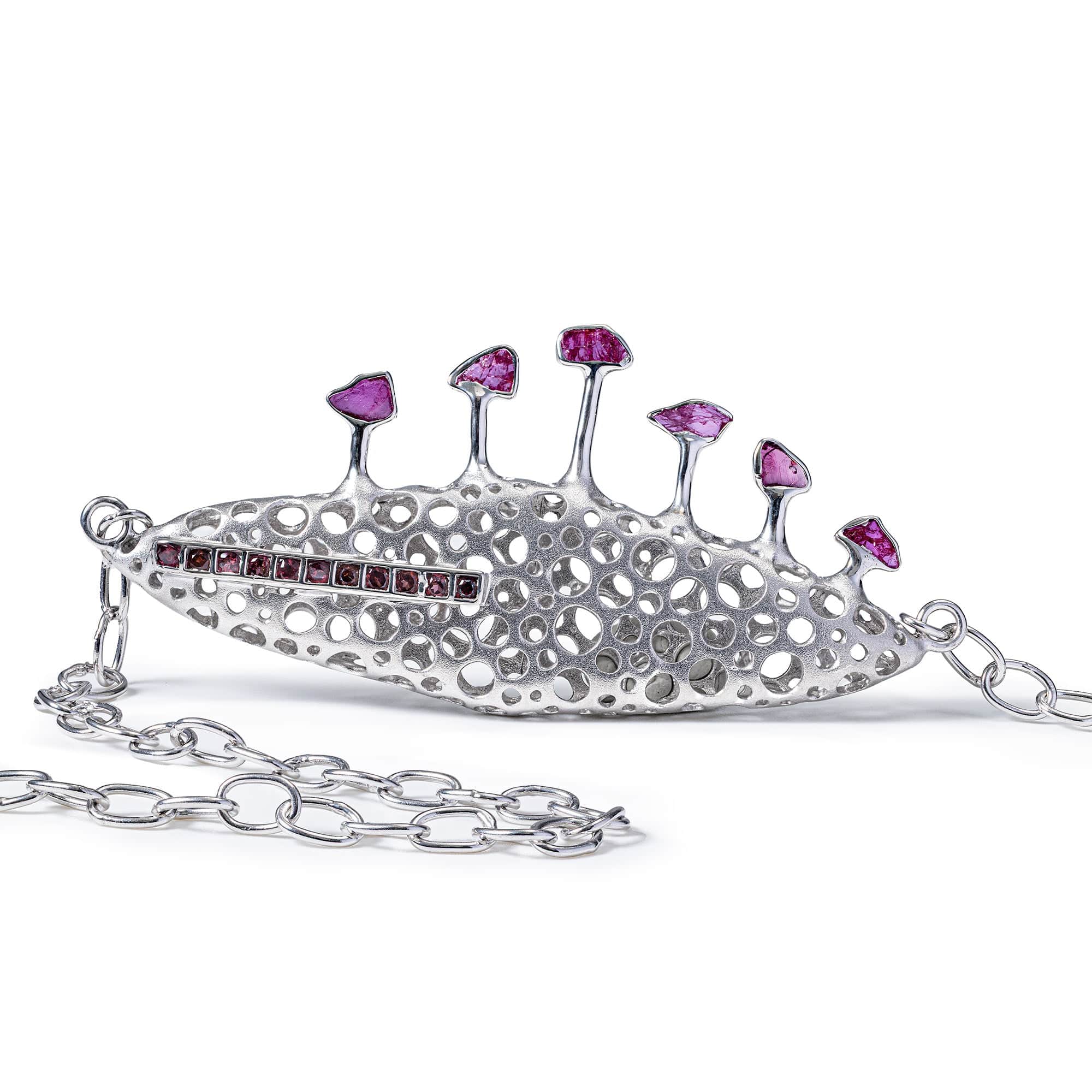 Notos Singular Edition Silver Necklace with Raw Rubies & Rhodolite Garnet Line
