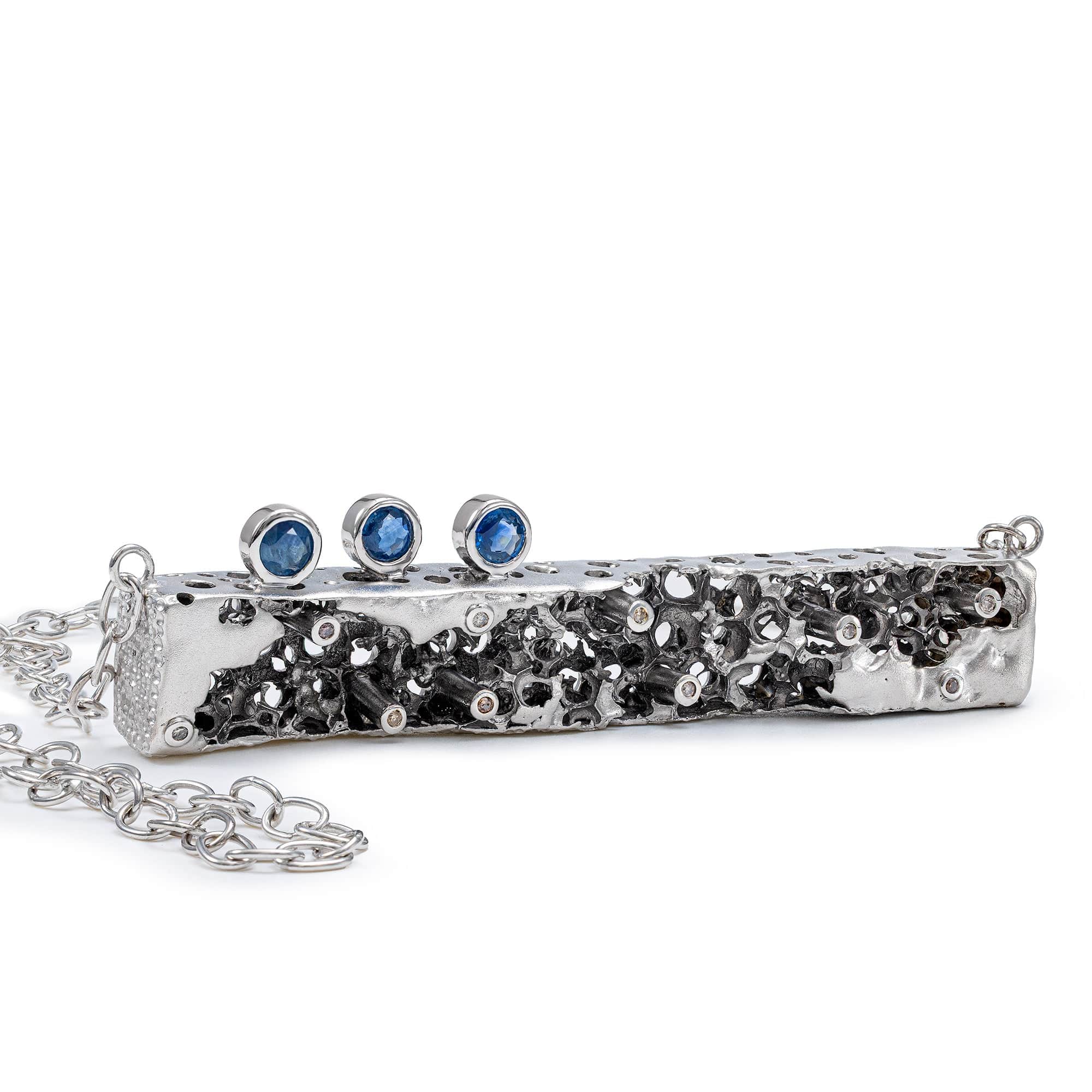 Kion Singular Edition Silver Necklace with Blue Sapphires & Fancy Diamonds