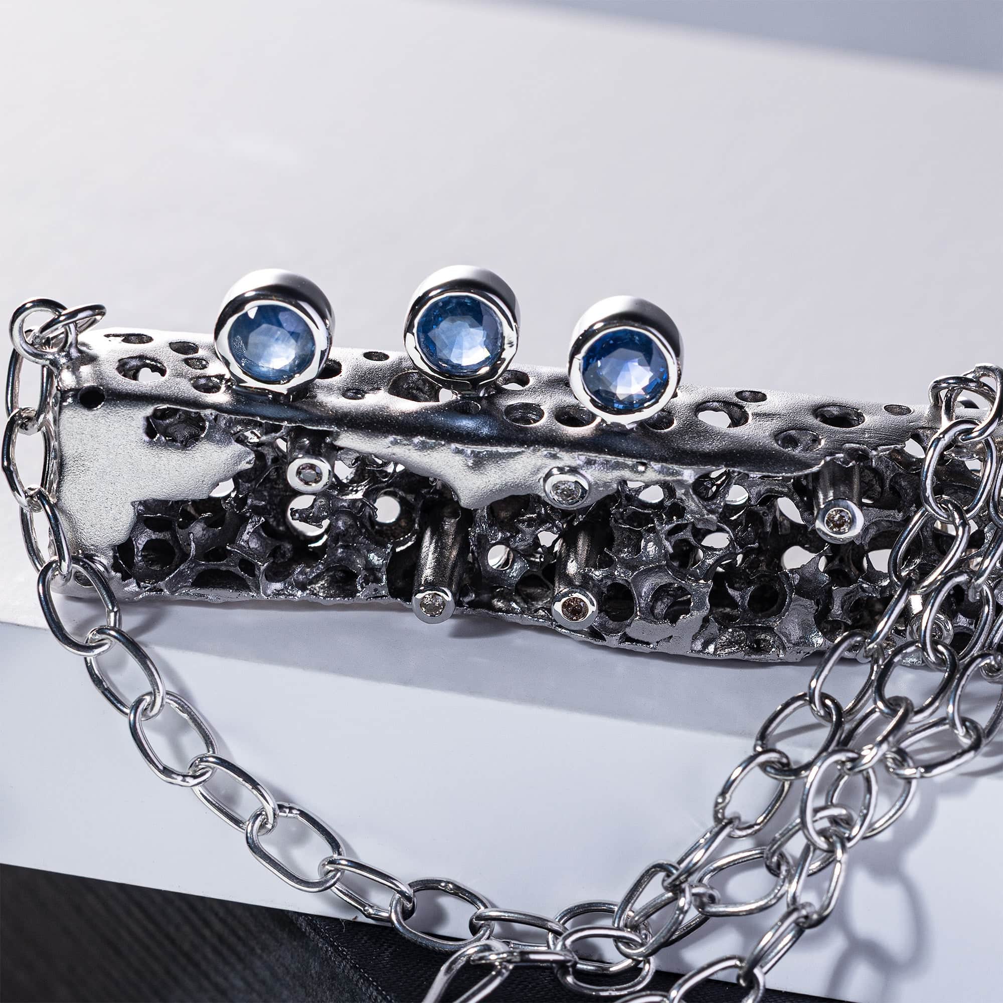 Kion Singular Edition Silver Necklace with Blue Sapphires & Fancy Diamonds
