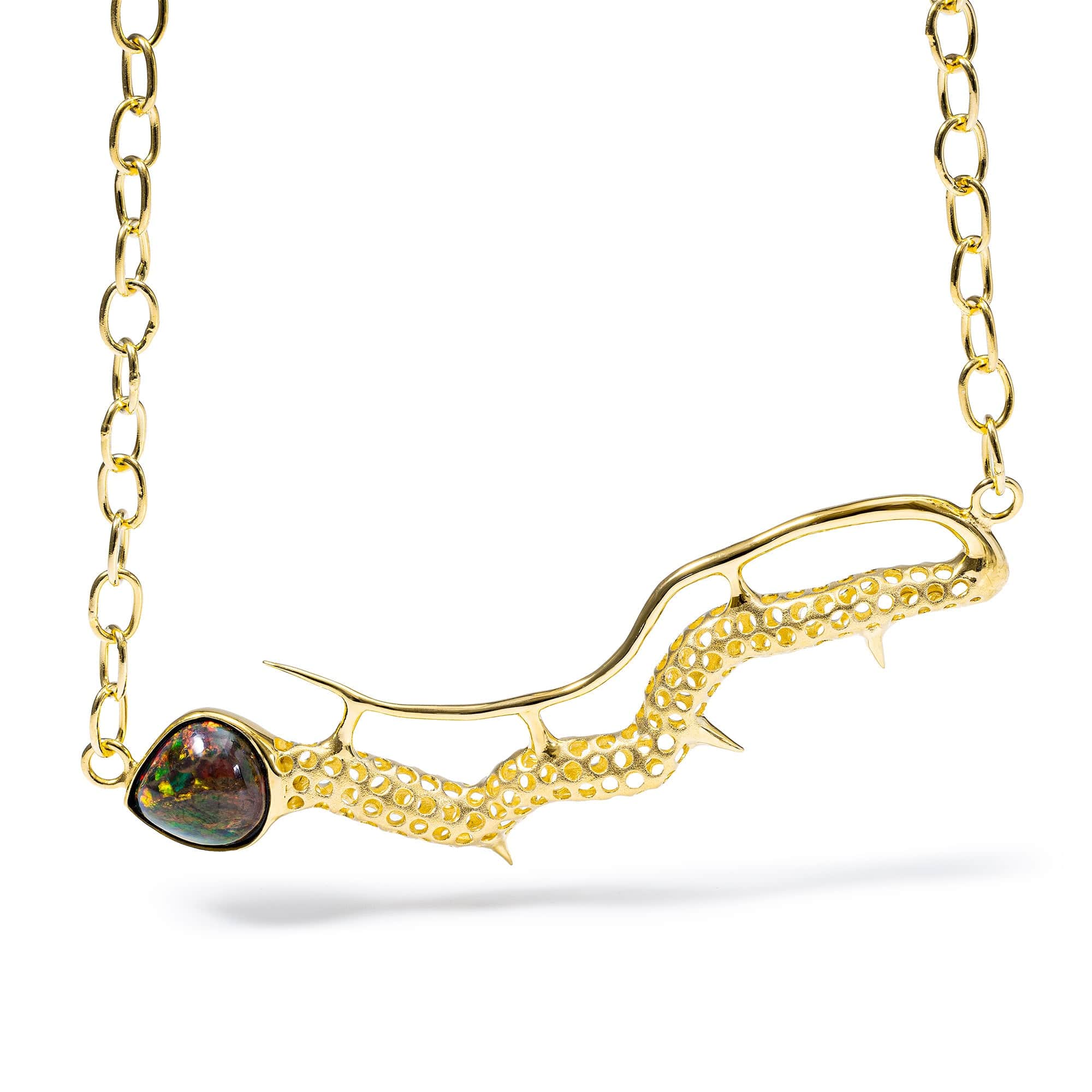 Camulus One of a Kind Silver Necklace in 14K Gold With Black Opal
