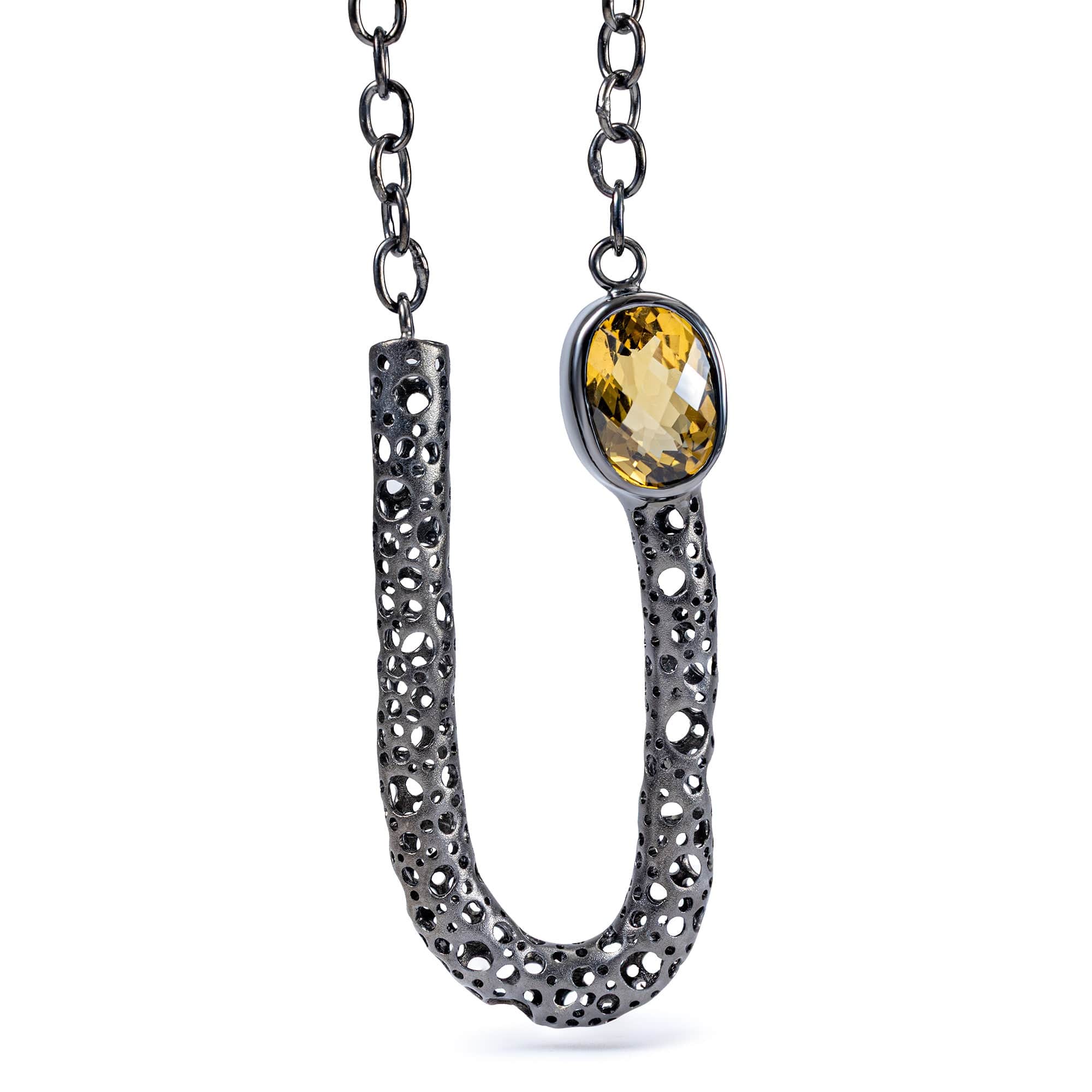 Helgi Singular Edition Lemon Quartz Necklace in Black Ruthenium-Plated Silver