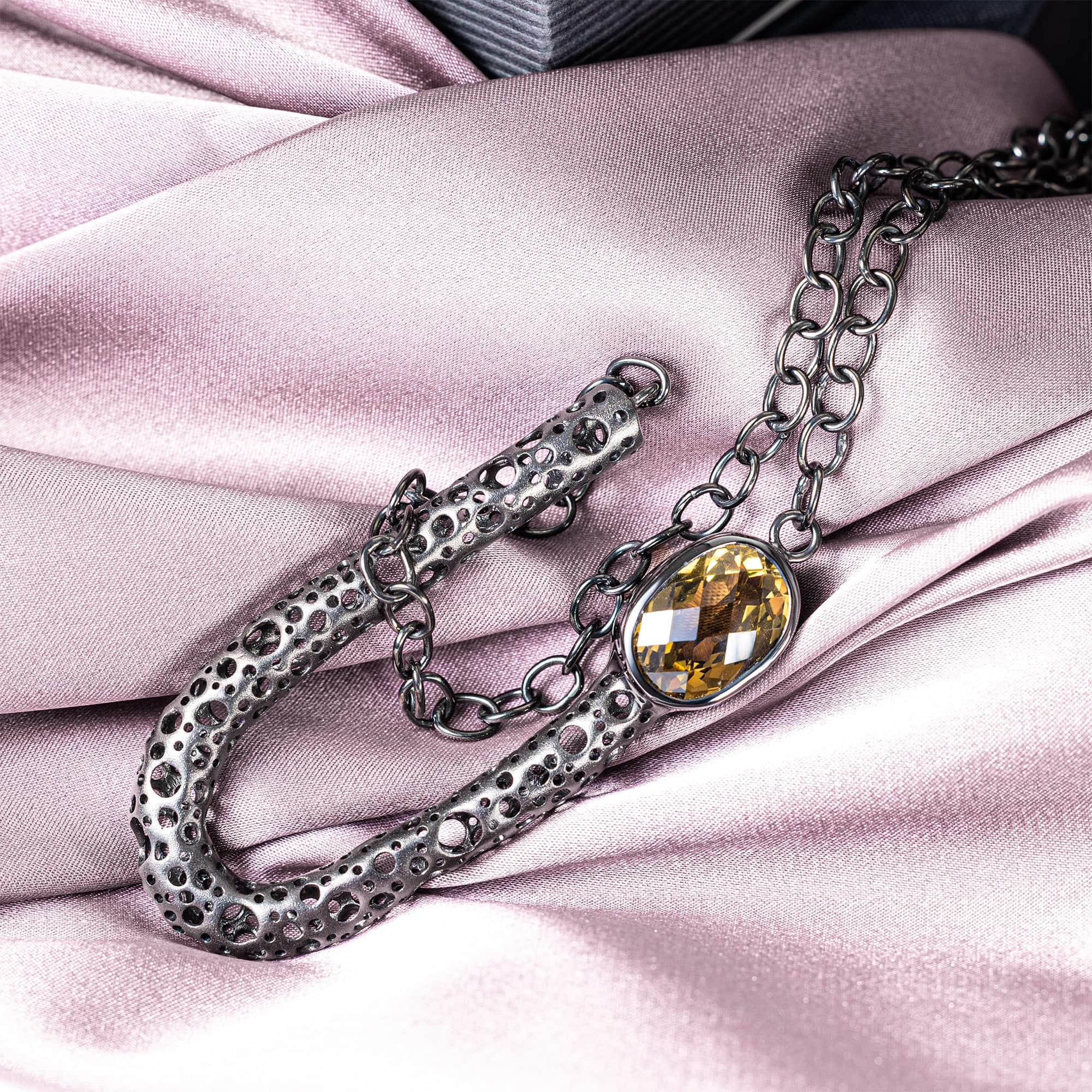 Helgi Singular Edition Lemon Quartz Necklace in Black Ruthenium-Plated Silver