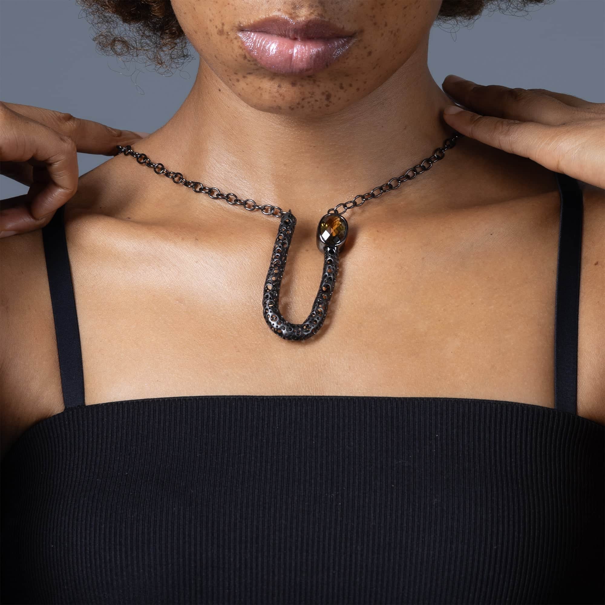 Helgi Singular Edition Lemon Quartz Necklace in Black Ruthenium-Plated Silver