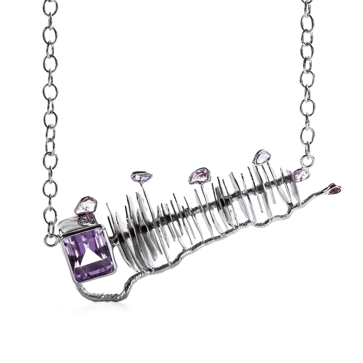 Irtt Singular Edition Silver Necklace with Amethyst, Spinel & Ruby