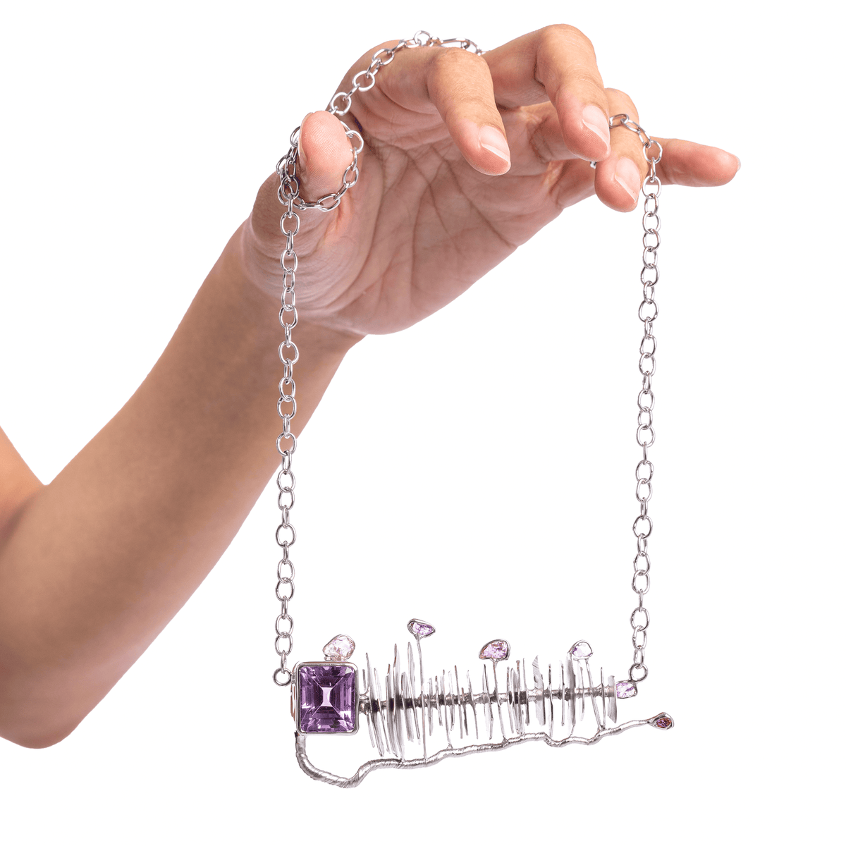 Irtt Singular Edition Silver Necklace with Amethyst, Spinel & Ruby