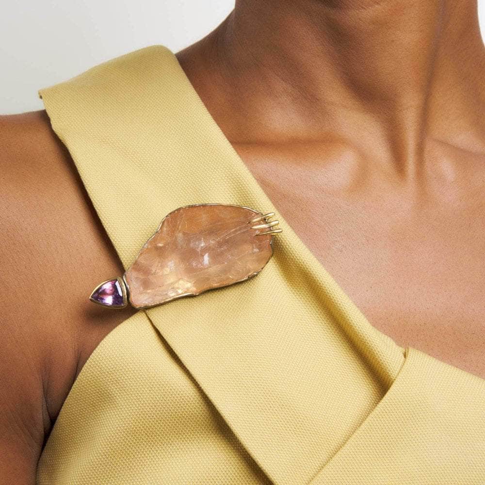 Arette Rough Rose Quartz and Amethyst Brooch GERMAN KABIRSKI