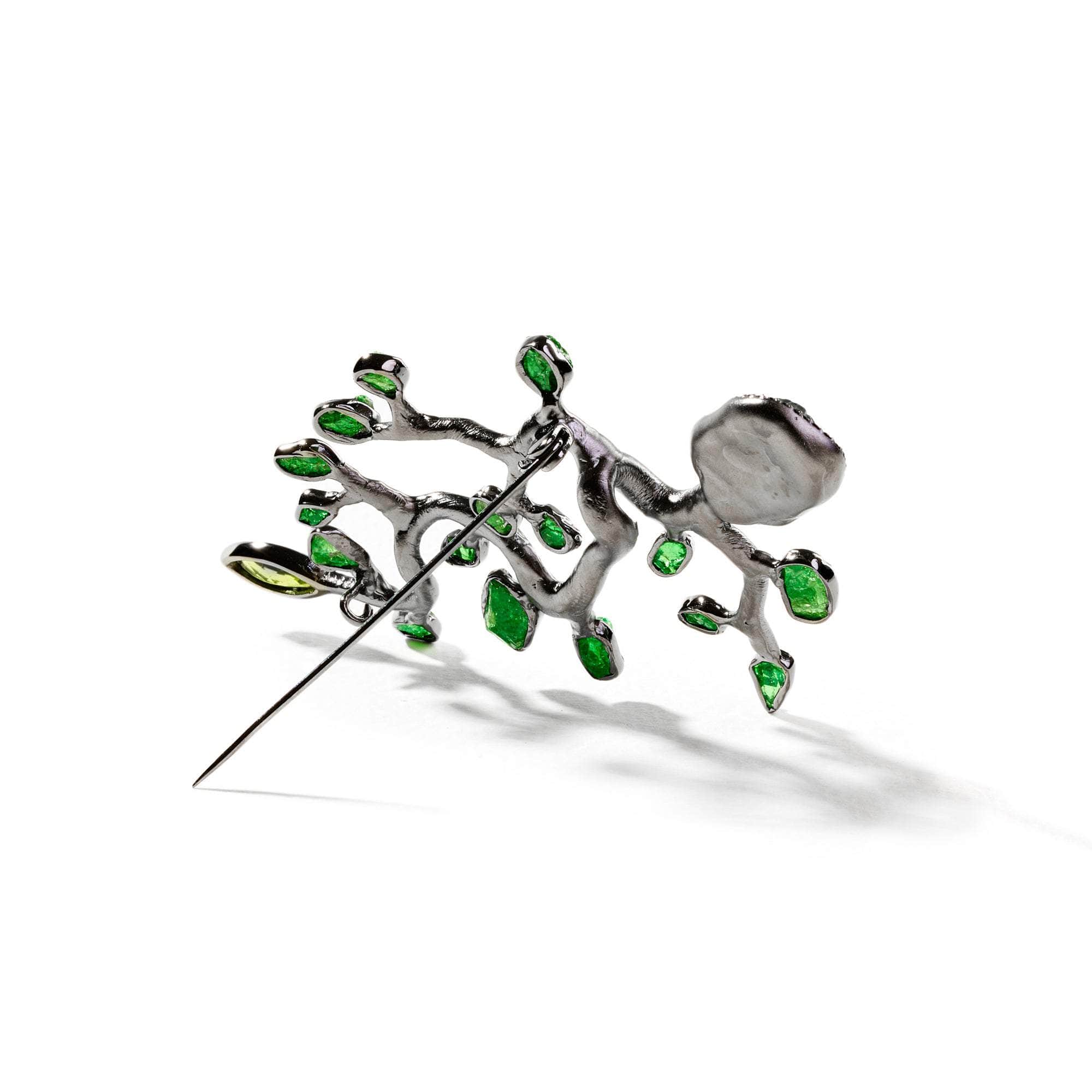 Atara Rough Tsavorite and Rough Peridot and Black Spinel Brooch GERMAN KABIRSKI
