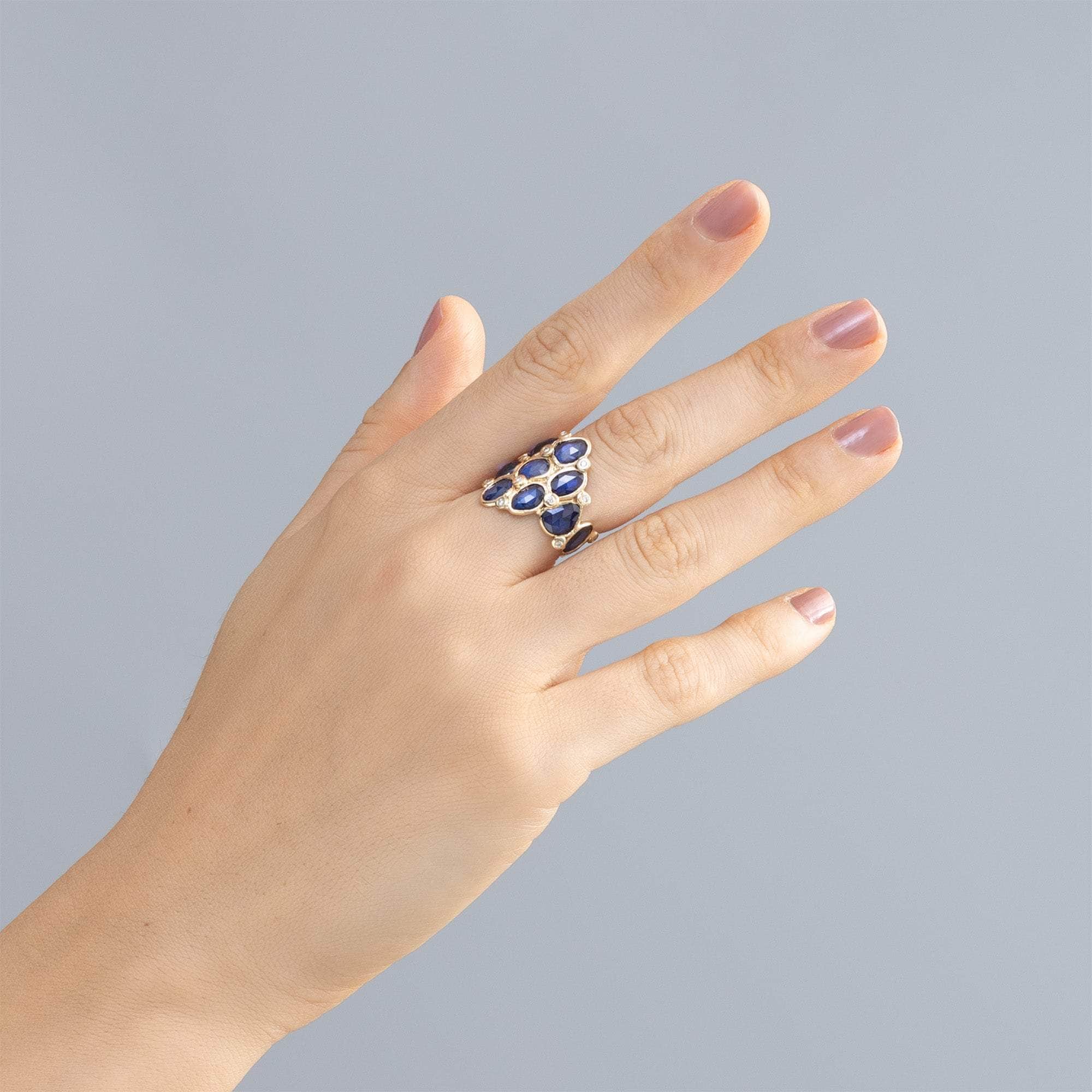 Lugge Stained Glass 14K Gold Ring with Blue Sapphire and Diamonds