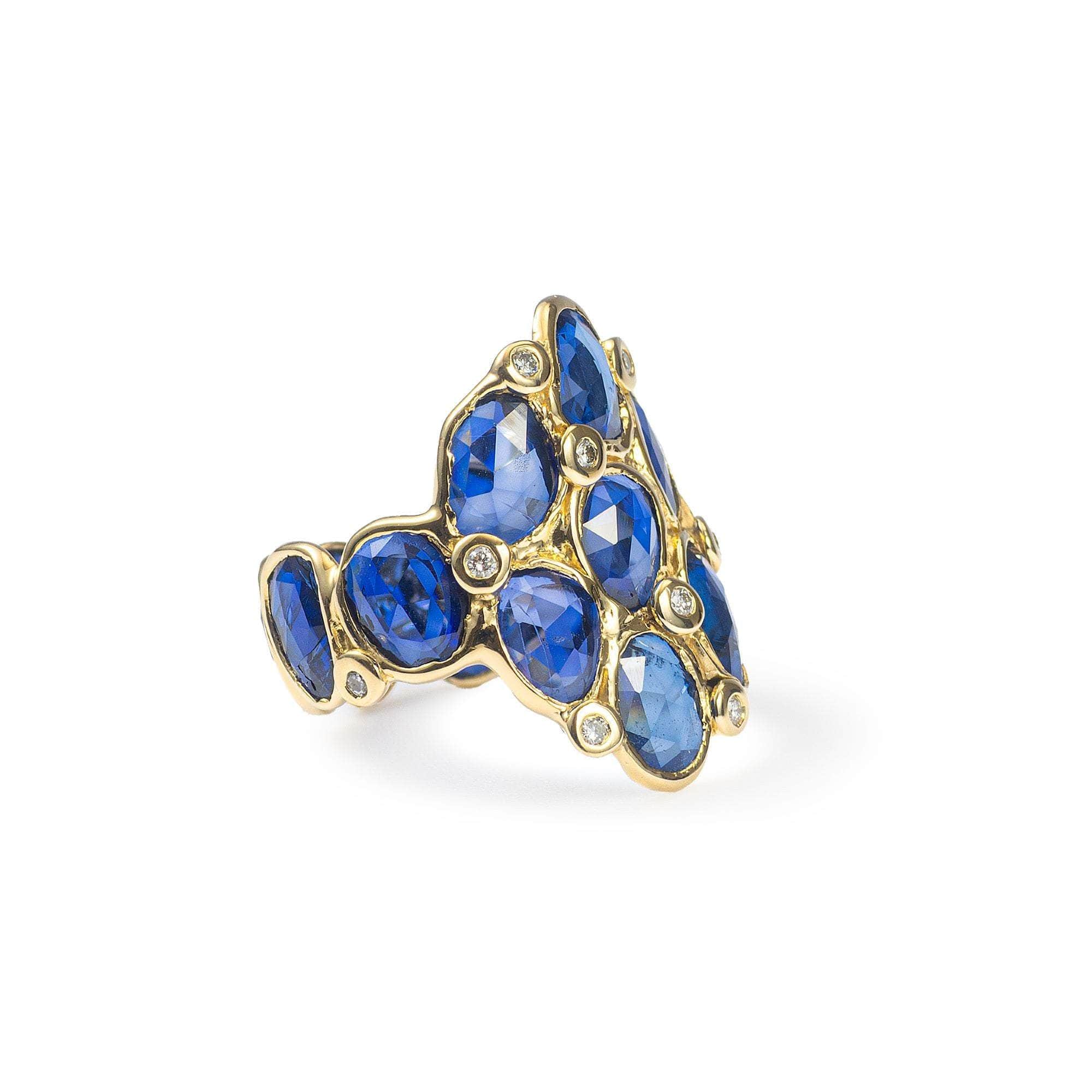 Lugge Stained Glass 14K Gold Ring with Blue Sapphire and Diamonds