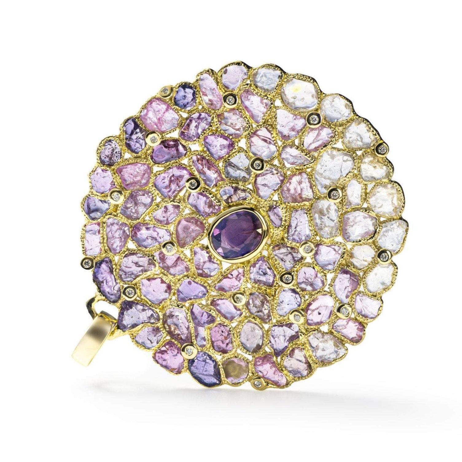 Verano 14K Gold Round Pendant with Oval-Cut Amethyst Raw Sapphire & Diamond