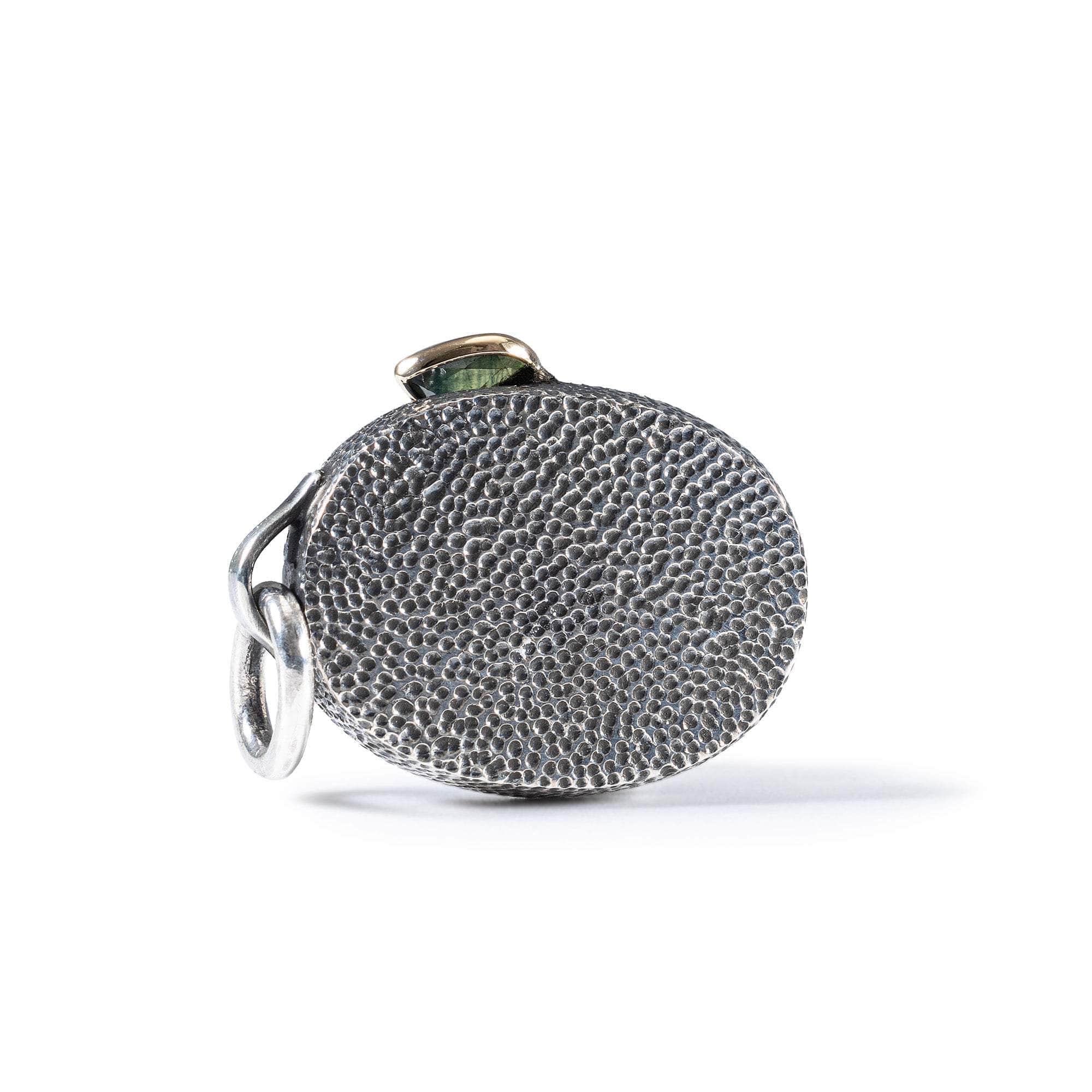 Sophistes Pendant with Authentic Hellenistic Lapis Lazuli Seal in Oxidized 925 Silver & Green Sapphire in 9K Gold