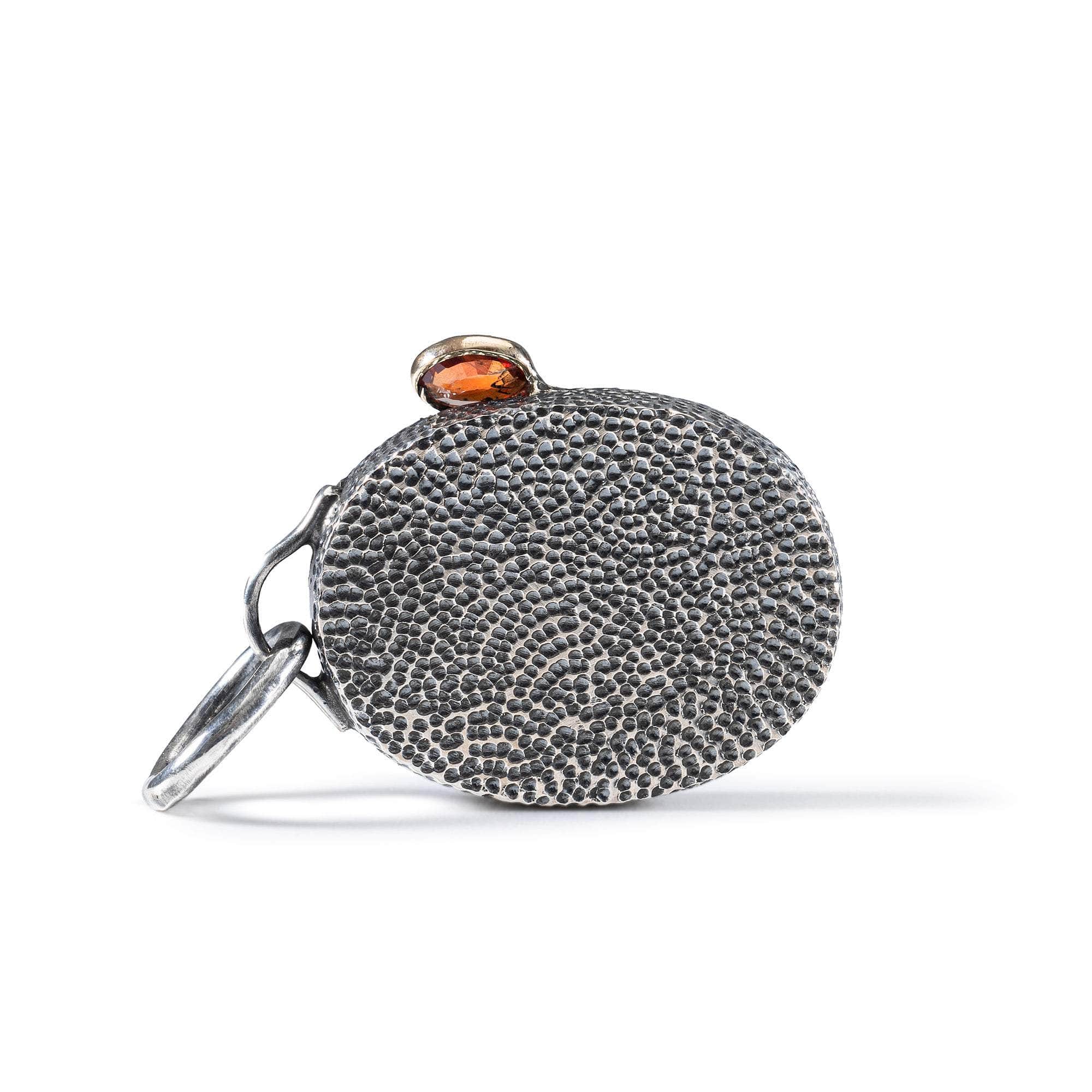 Arion Pendant with Ancient Greek Lapis Lazuli Seal in Oxidized 925 Silver & Orange Sapphire in 9K Gold