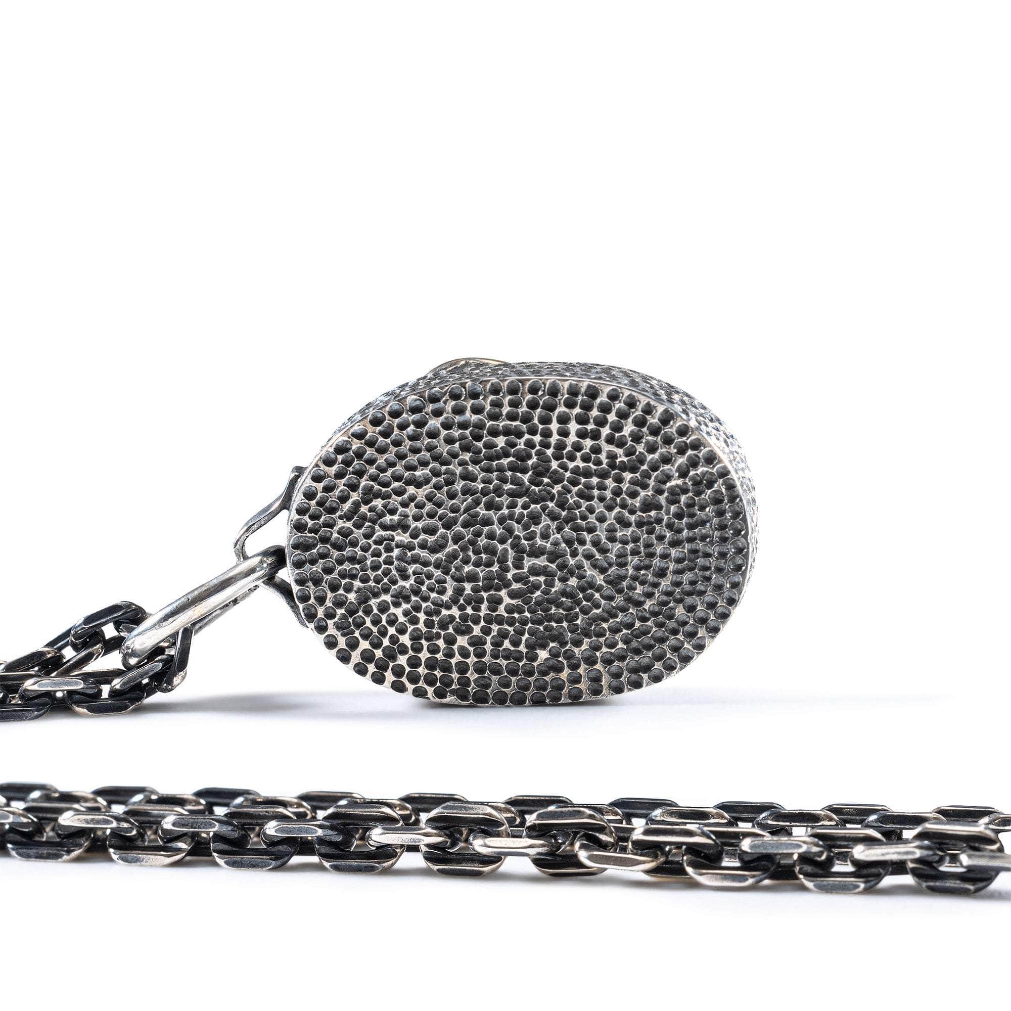 Elaphria Pendant with Authentic Hellenic Lapis Lazuli Seal in Oxidized 925 Silver & Blue Sapphire in 9K Gold