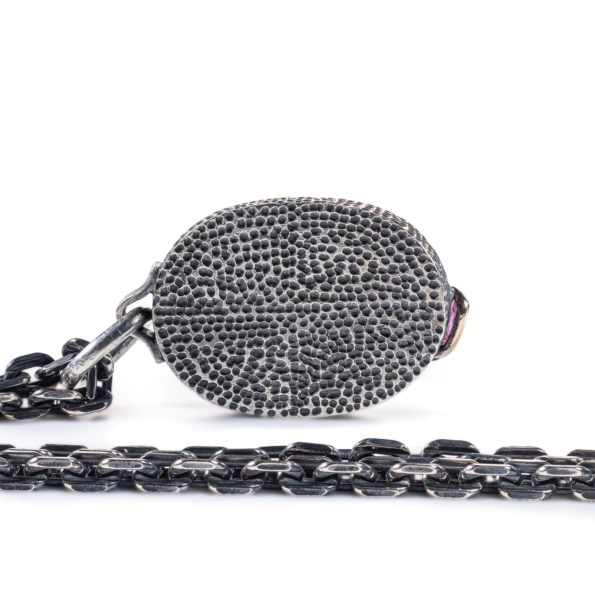 Stratios Pendant with Authentic Hellenistic Lapis Lazuli Seal in 925 Silver & Raw Ruby in 9K Gold