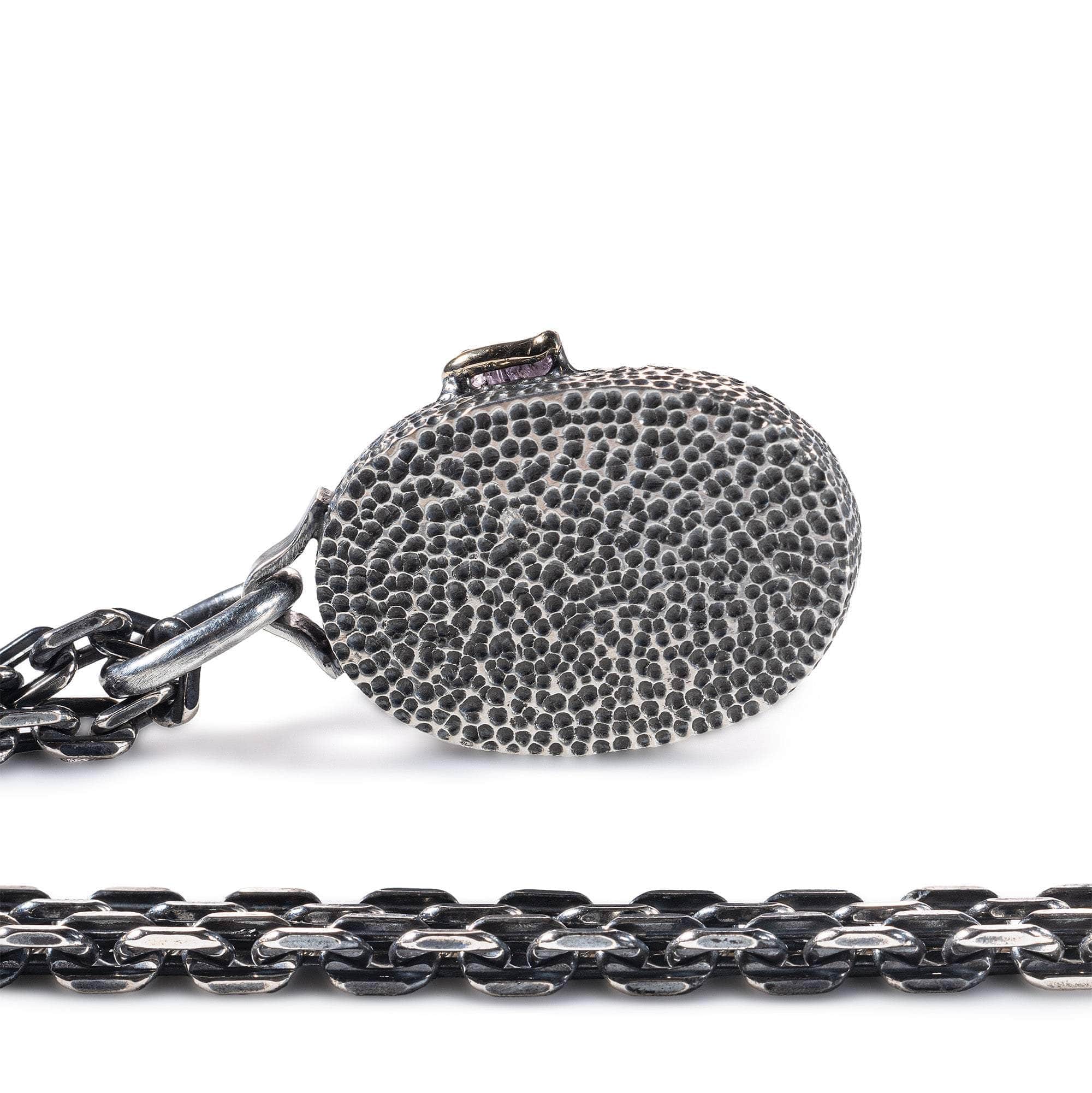 Narseh Pendant with Authentic Ancient Near Eastern Agate Seal in 925 Silver & Raw Pink Sapphire in 9K Gold