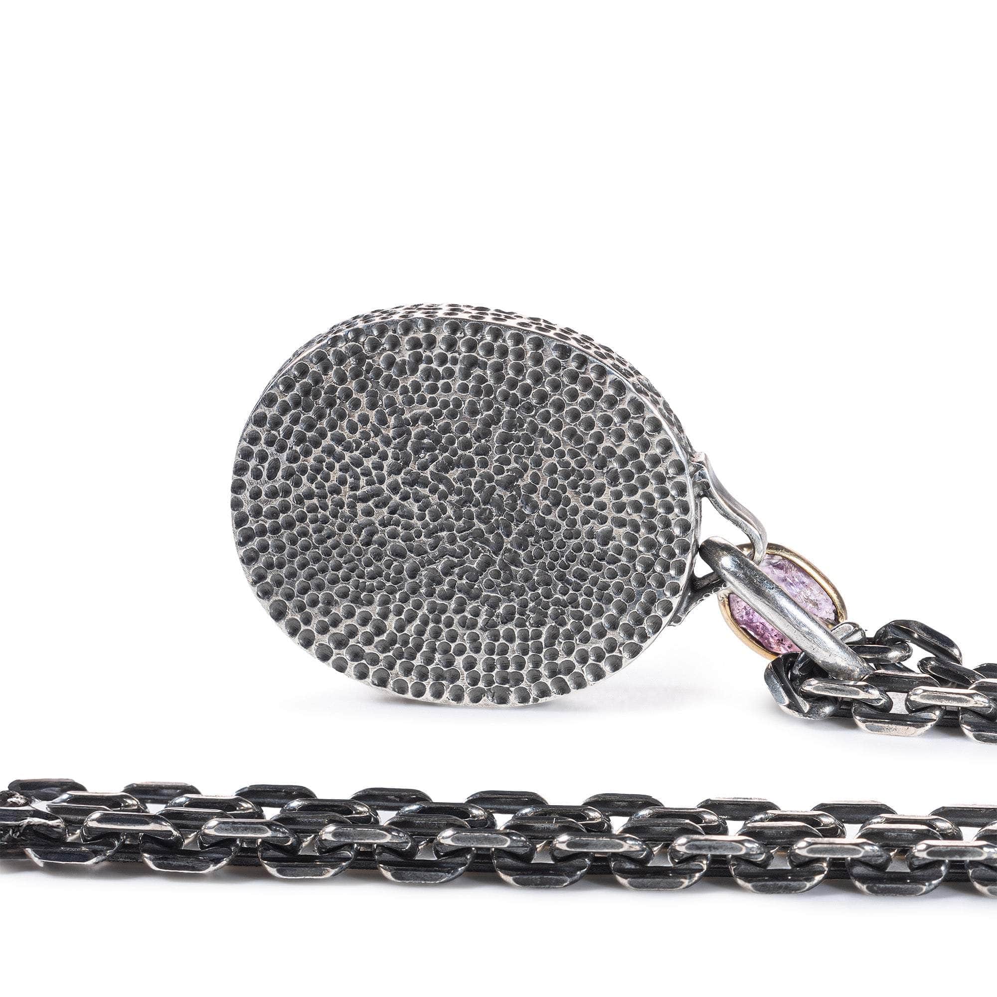 Pteryx Pendant with Ancient Greek Lapis Lazuli Seal in 925 Silver & Rough Pink Sapphire in 9K Gold