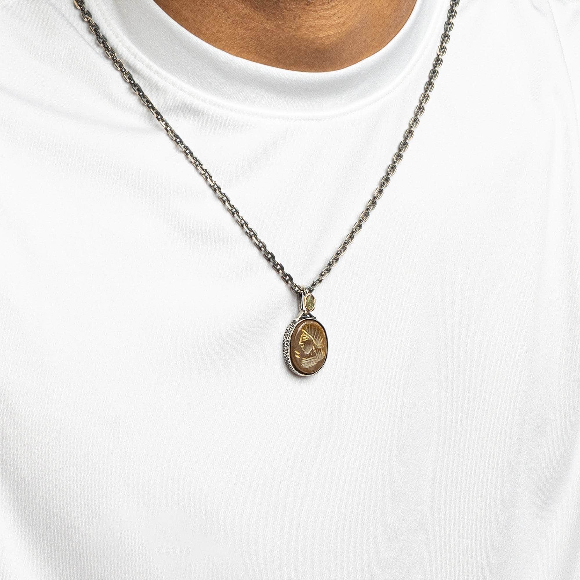 Samarra Pendant with Authentic Near Eastern Agate Seal in 925 Silver & Raw Yellow Sapphire in 9K Gold