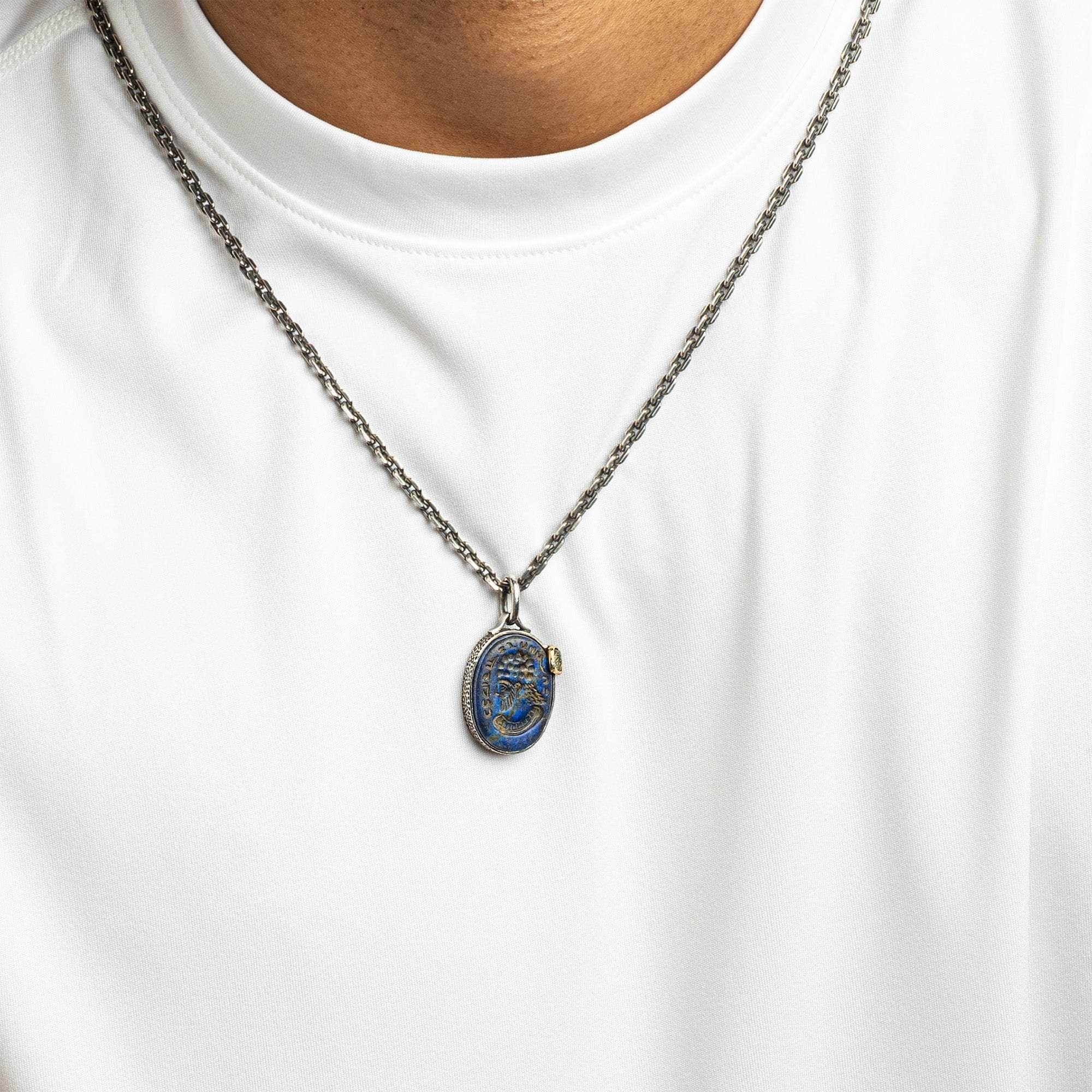 Magos Pendant with Authentic Hellenistic Lapis Lazuli Seal in 925 Silver & Raw Yellow Sapphire in 9K Gold
