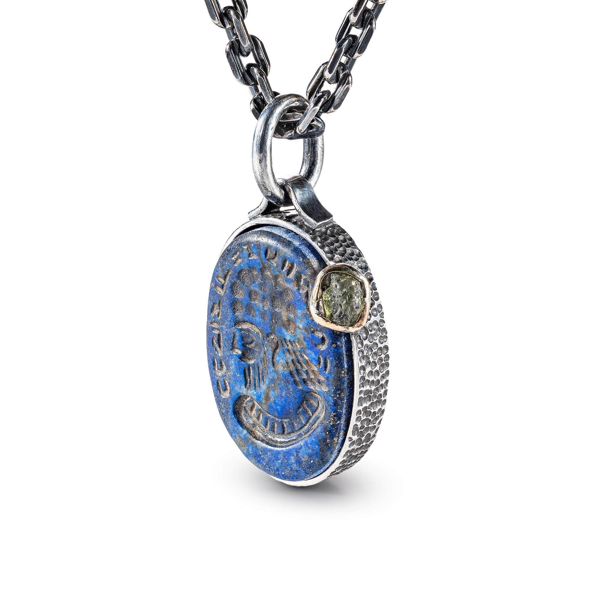 Magos Pendant with Authentic Hellenistic Lapis Lazuli Seal in 925 Silver & Raw Yellow Sapphire in 9K Gold