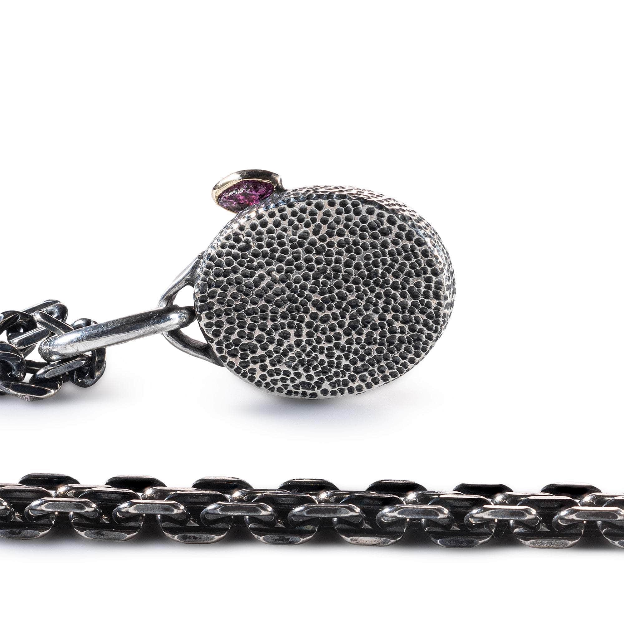 Zarang Pendant with Authentic Ancient Agate Seal in 925 Silver & Raw Ruby in 9K Gold