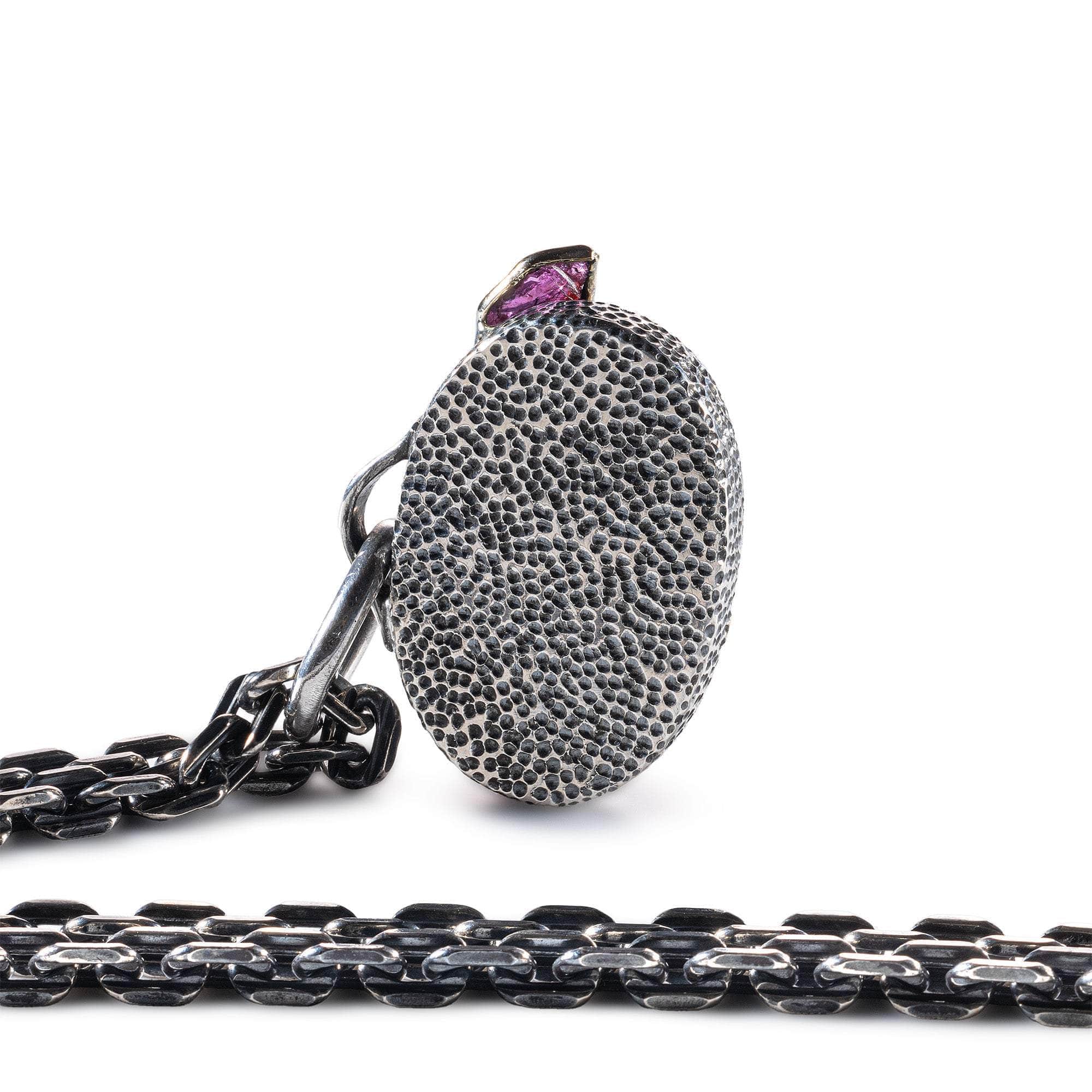 Kerman Pendant with Authentic Ancient Agate Seal in 925 Silver & Raw Ruby in 9K Gold
