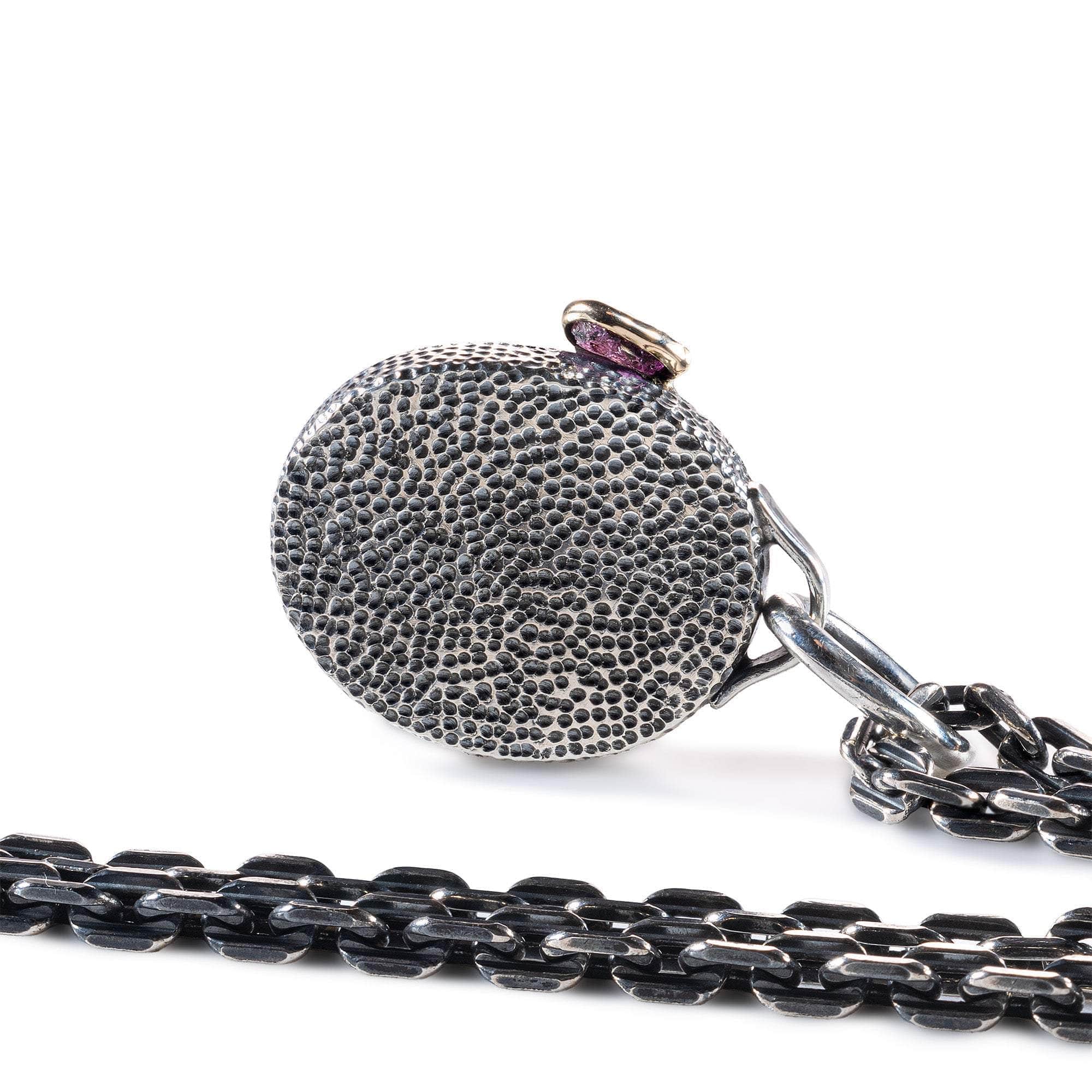 Zagreus Pendant with Authentic Ancient Agate Seal in 925 Silver & Raw Ruby in 9K Gold